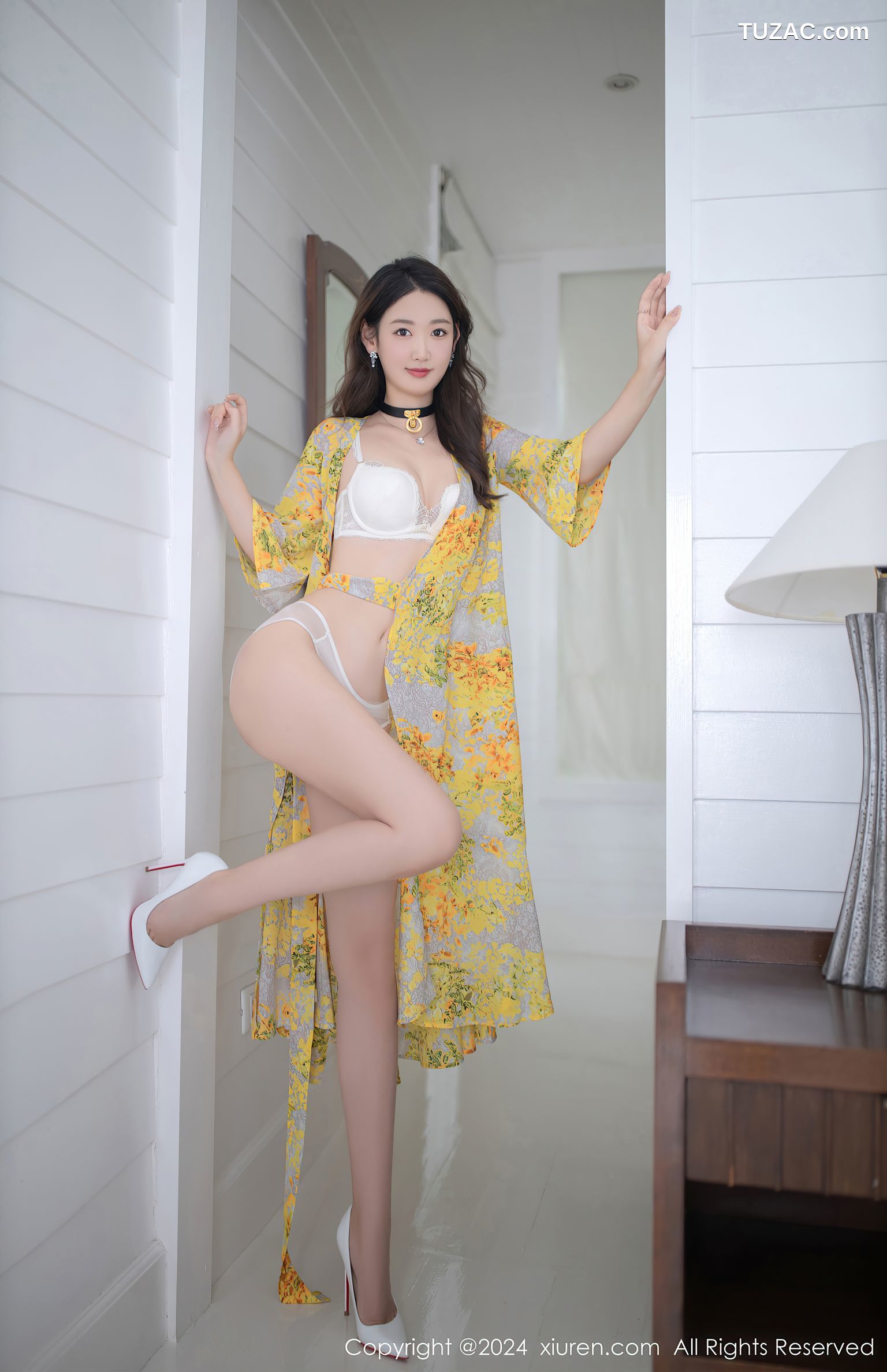 XiuRen秀人网-8001-唐安琪-黄色花长裙白色内衣-2024.01.22