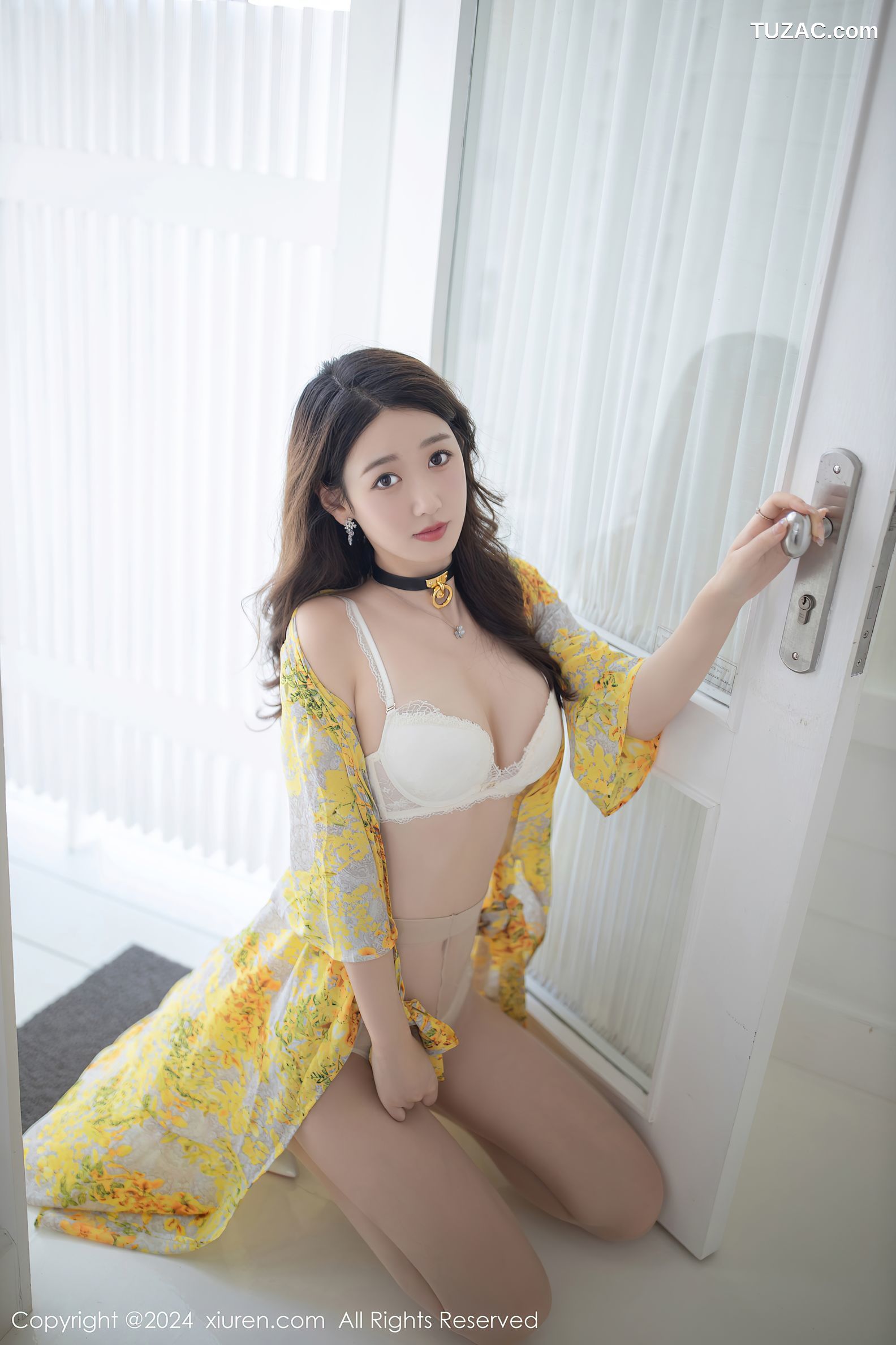 XiuRen秀人网-8001-唐安琪-黄色花长裙白色内衣-2024.01.22