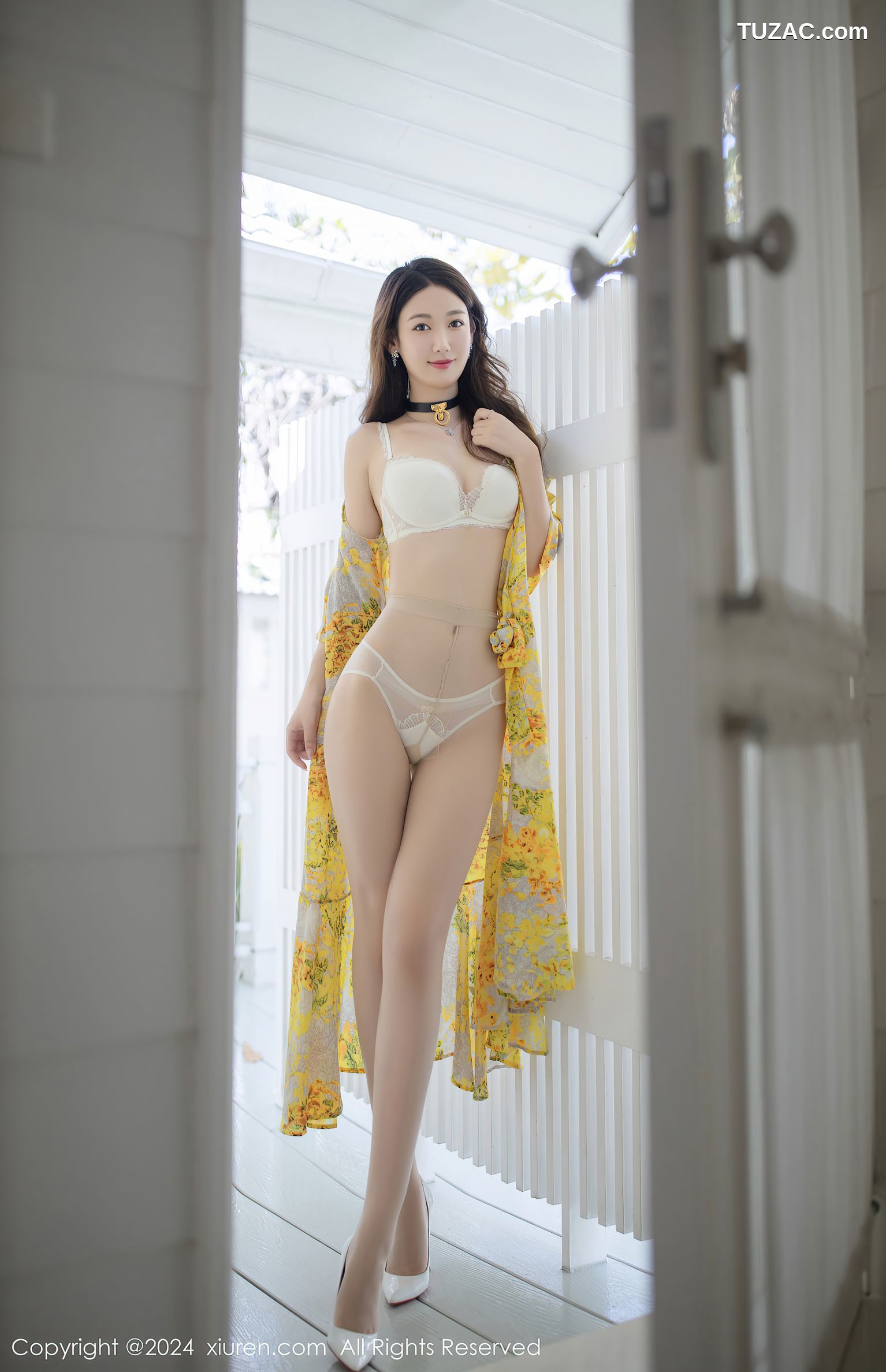 XiuRen秀人网-8001-唐安琪-黄色花长裙白色内衣-2024.01.22