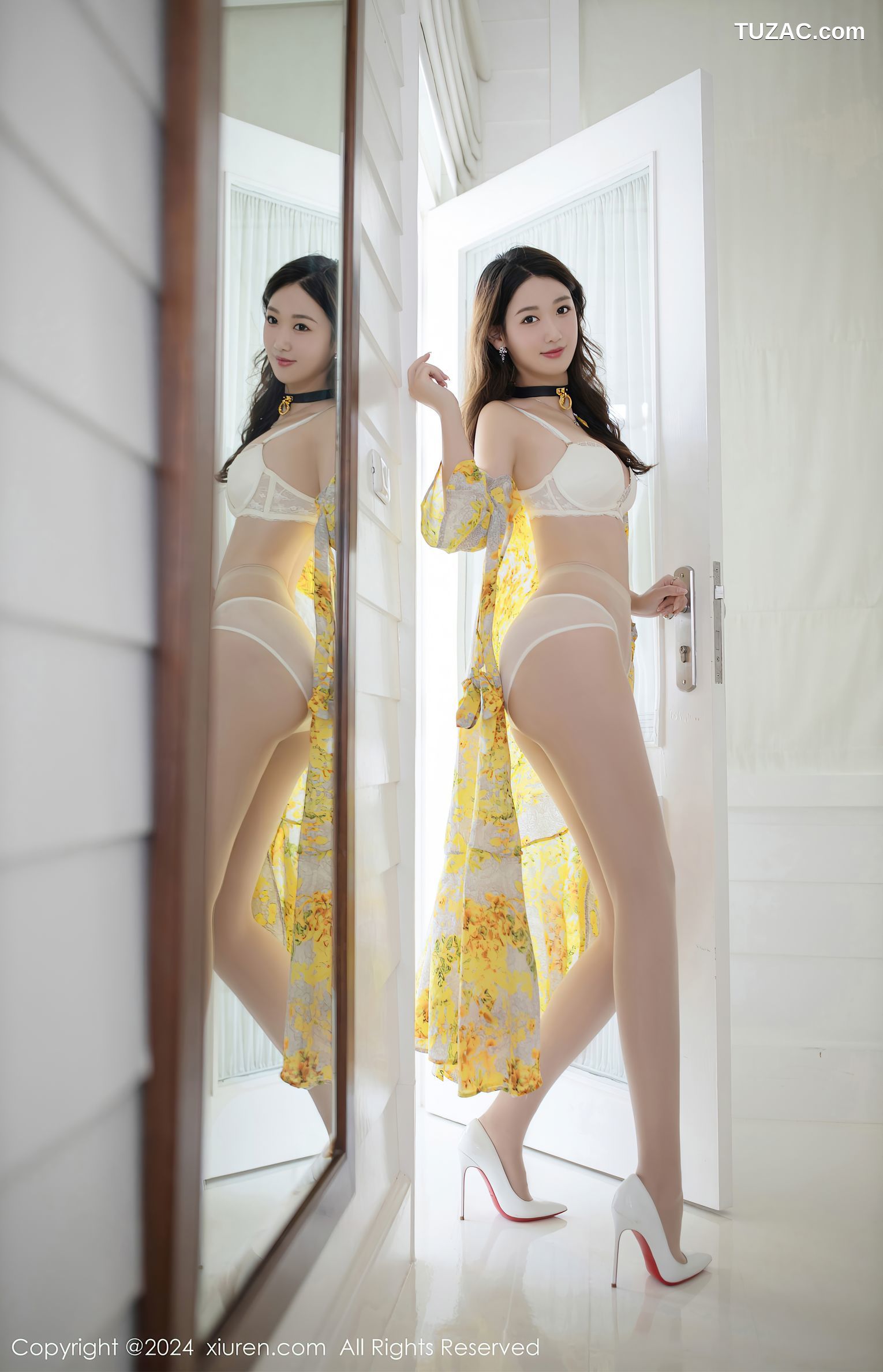 XiuRen秀人网-8001-唐安琪-黄色花长裙白色内衣-2024.01.22
