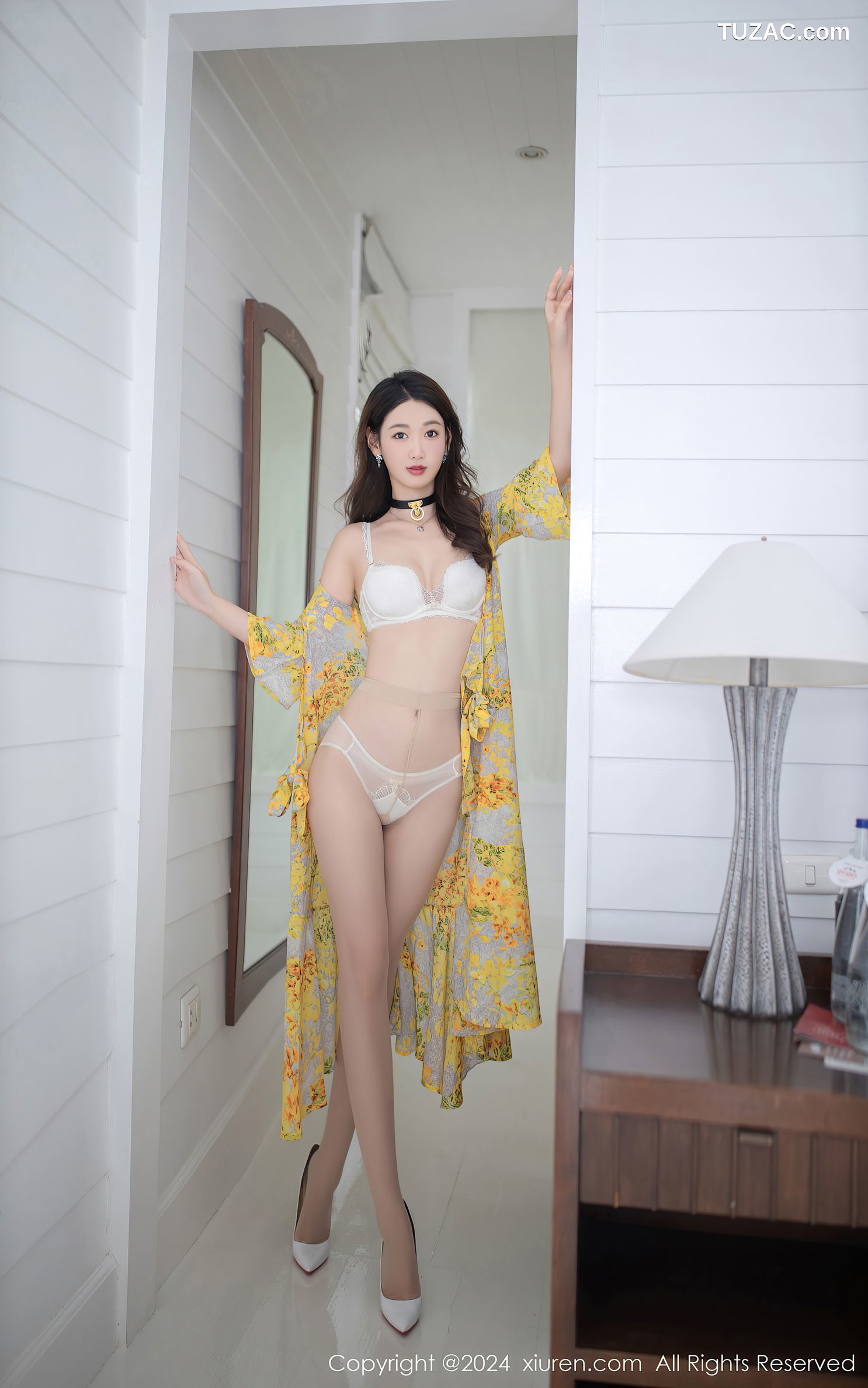 XiuRen秀人网-8001-唐安琪-黄色花长裙白色内衣-2024.01.22