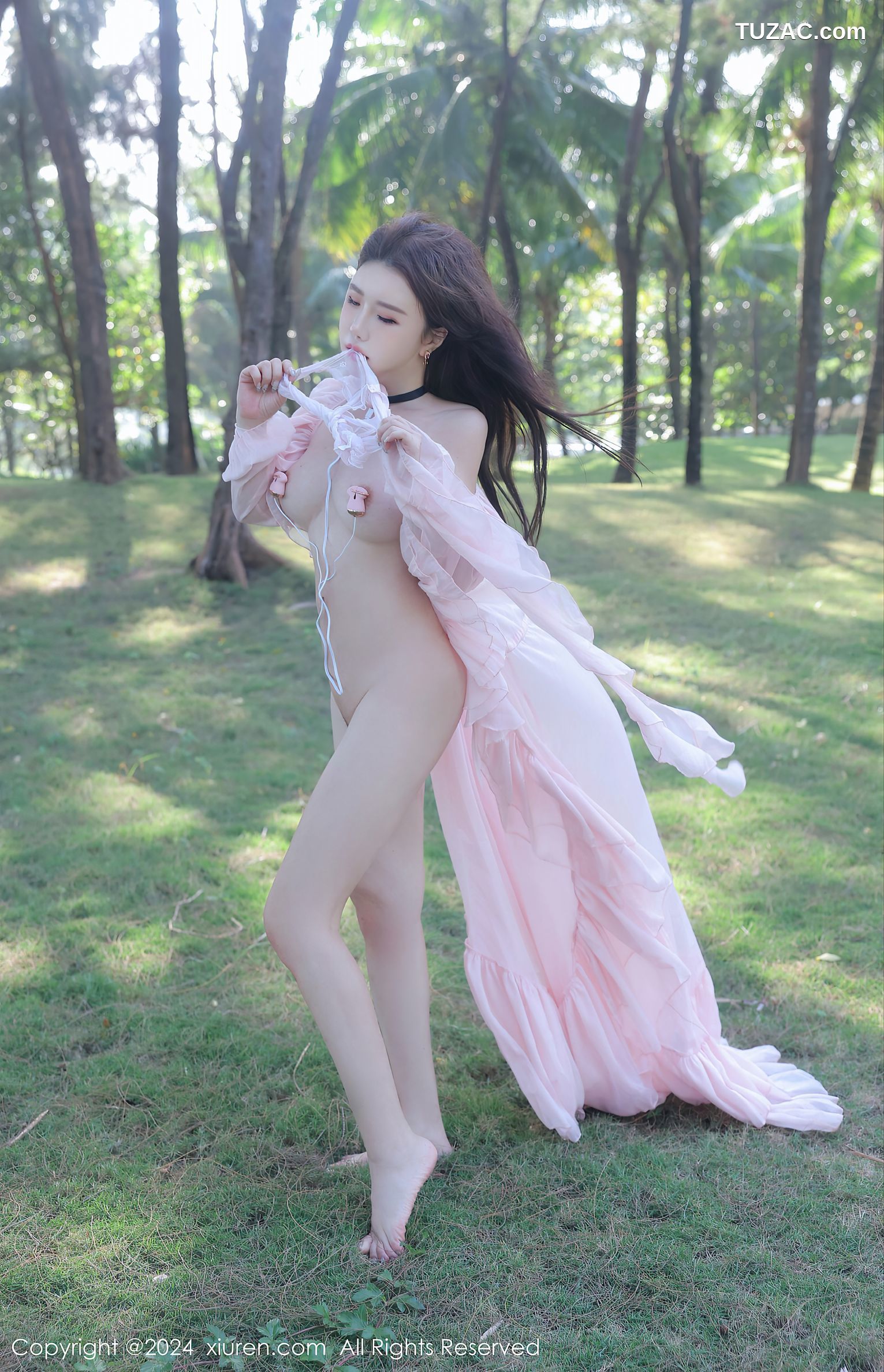 XiuRen秀人网-8007-小薯条nienie-户外淡粉色长裙真空爆乳-2024.01.23