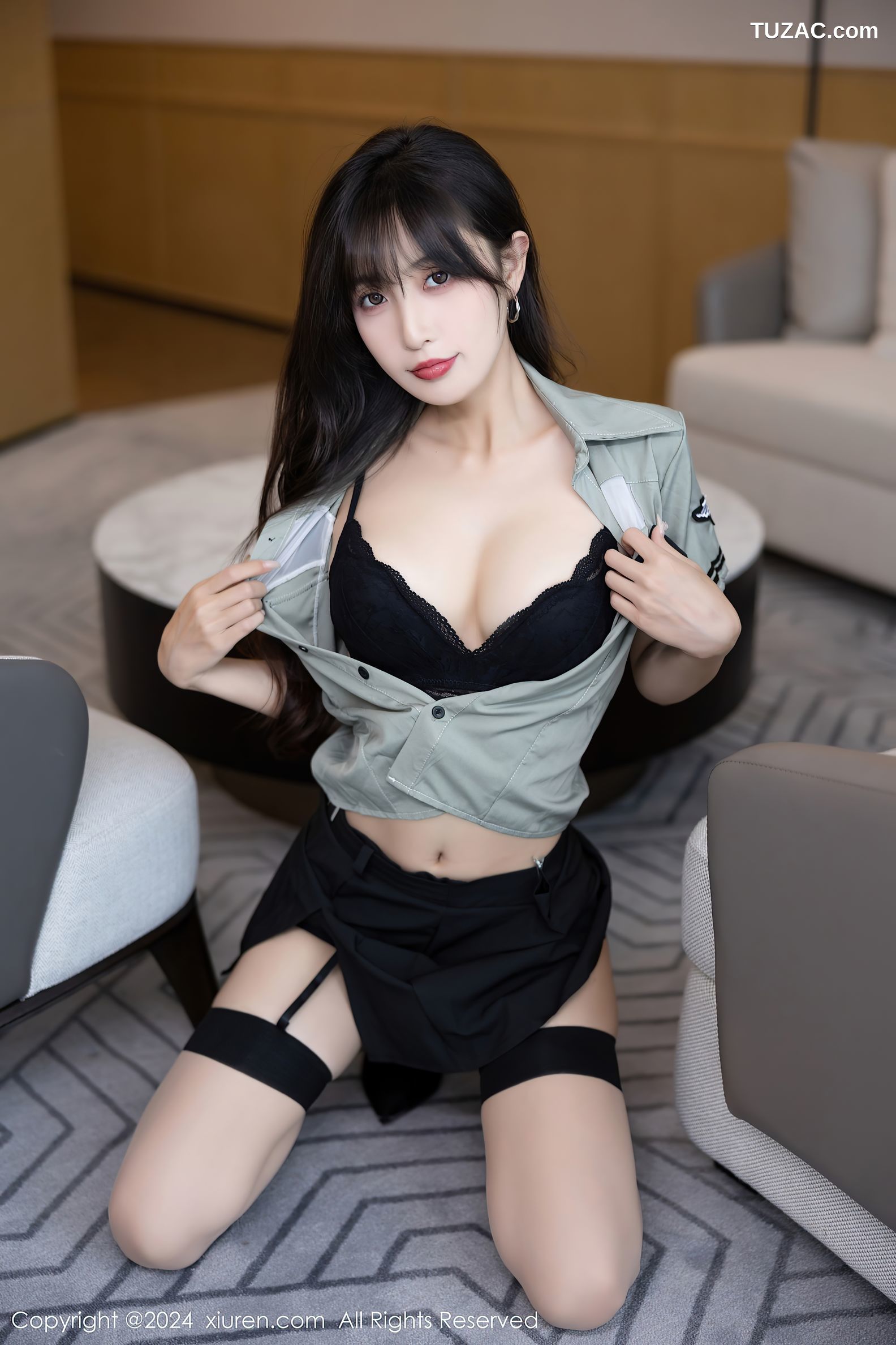 XiuRen秀人网-8064-林星阑-衬衫黑短裙制服黑色情趣内衣-2024.02.04