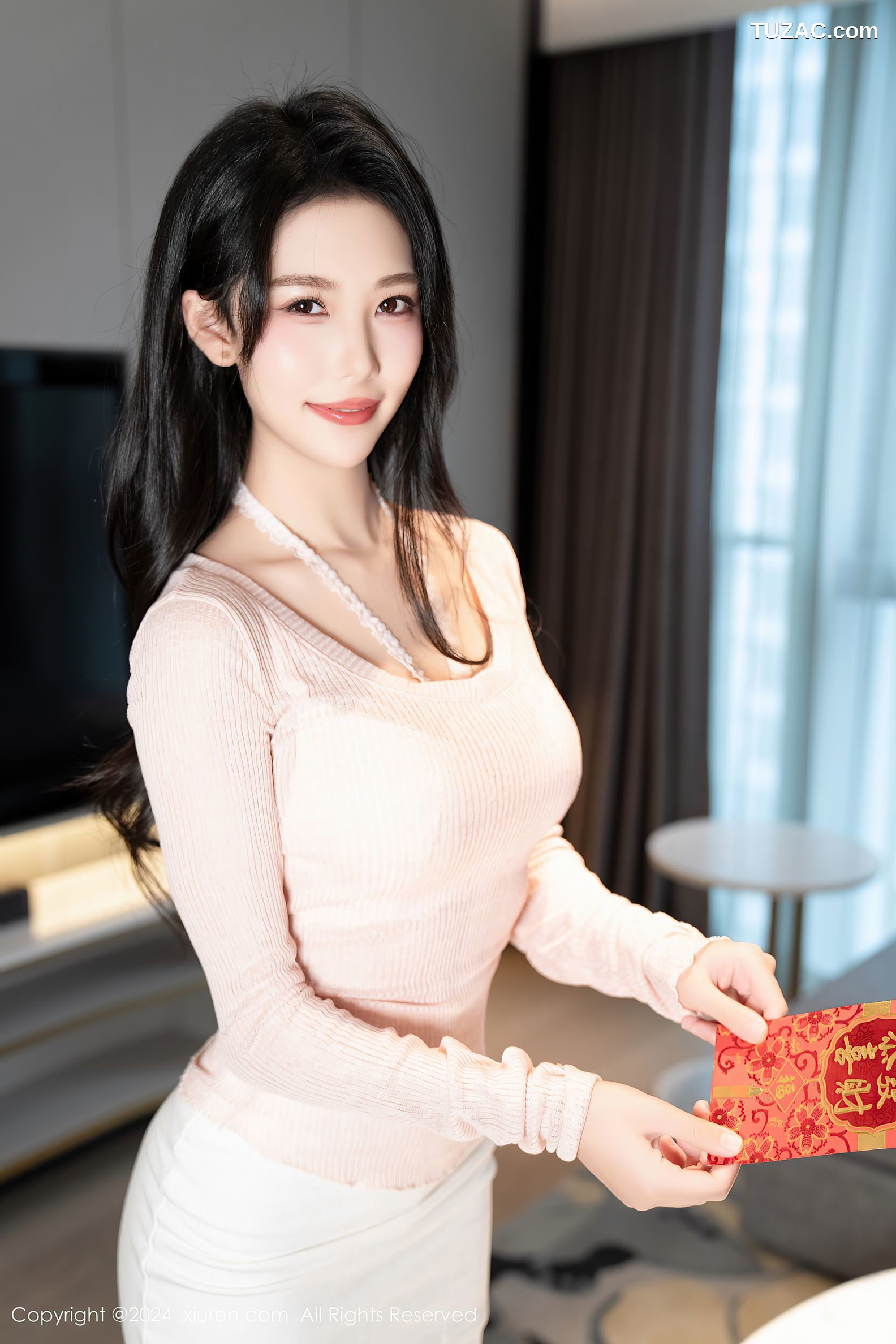 XiuRen秀人网-8086-利世-淡粉T白短裙-淡粉色蕾丝内衣-2024.02.07