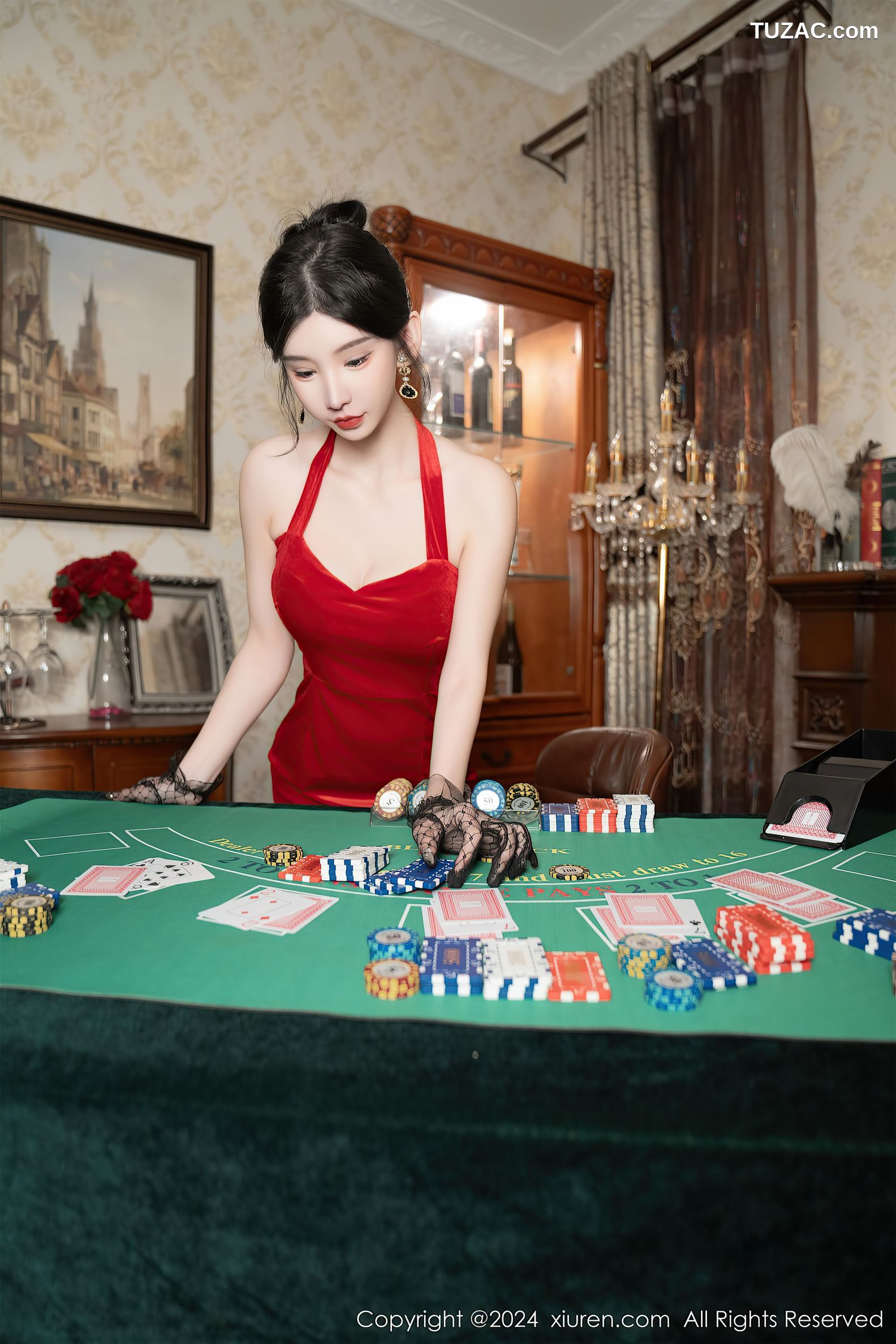 XiuRen秀人网-8097-周于希Sally-荷官角色扮演红裙黑丝-2024.02.08