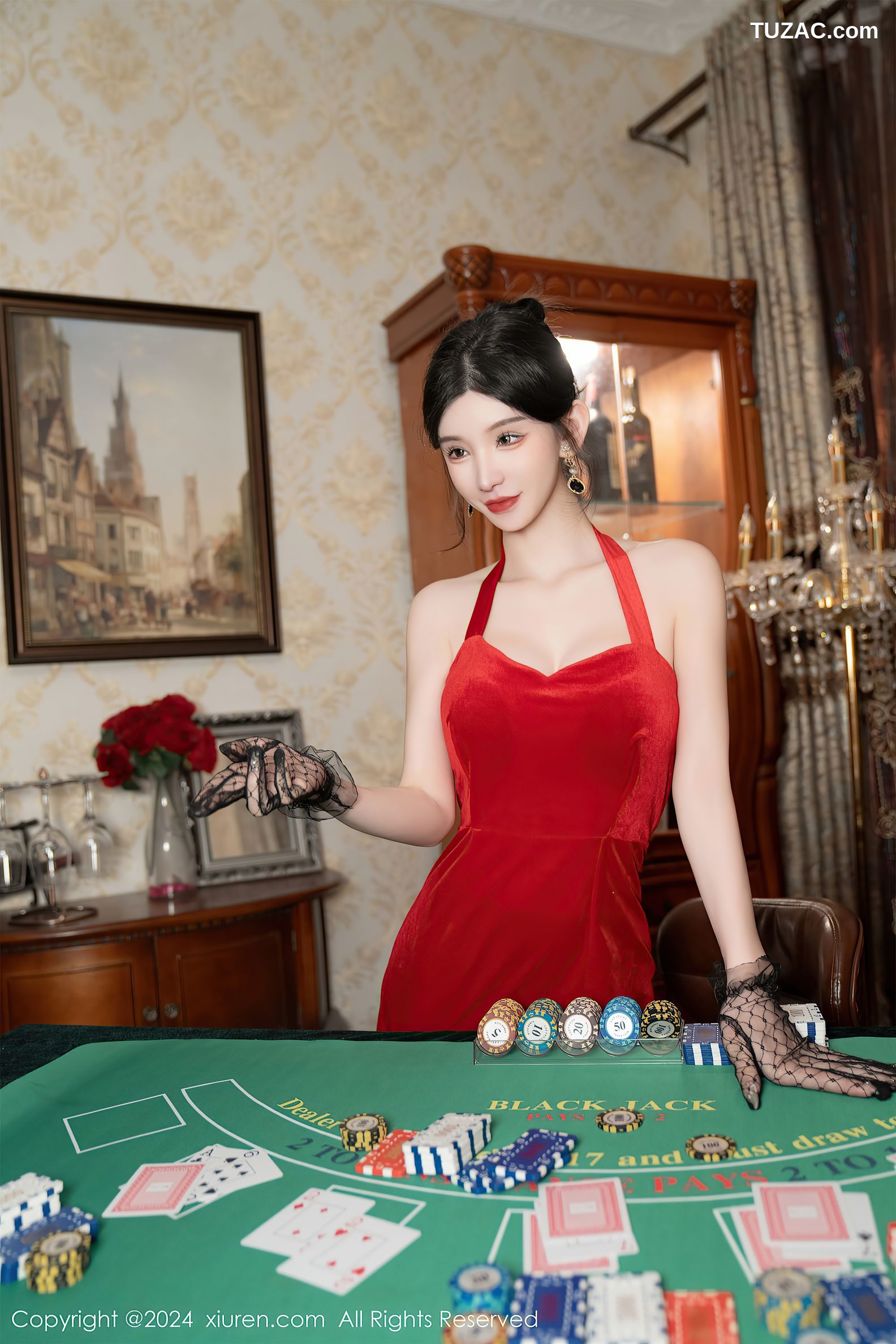 XiuRen秀人网-8097-周于希Sally-荷官角色扮演红裙黑丝-2024.02.08