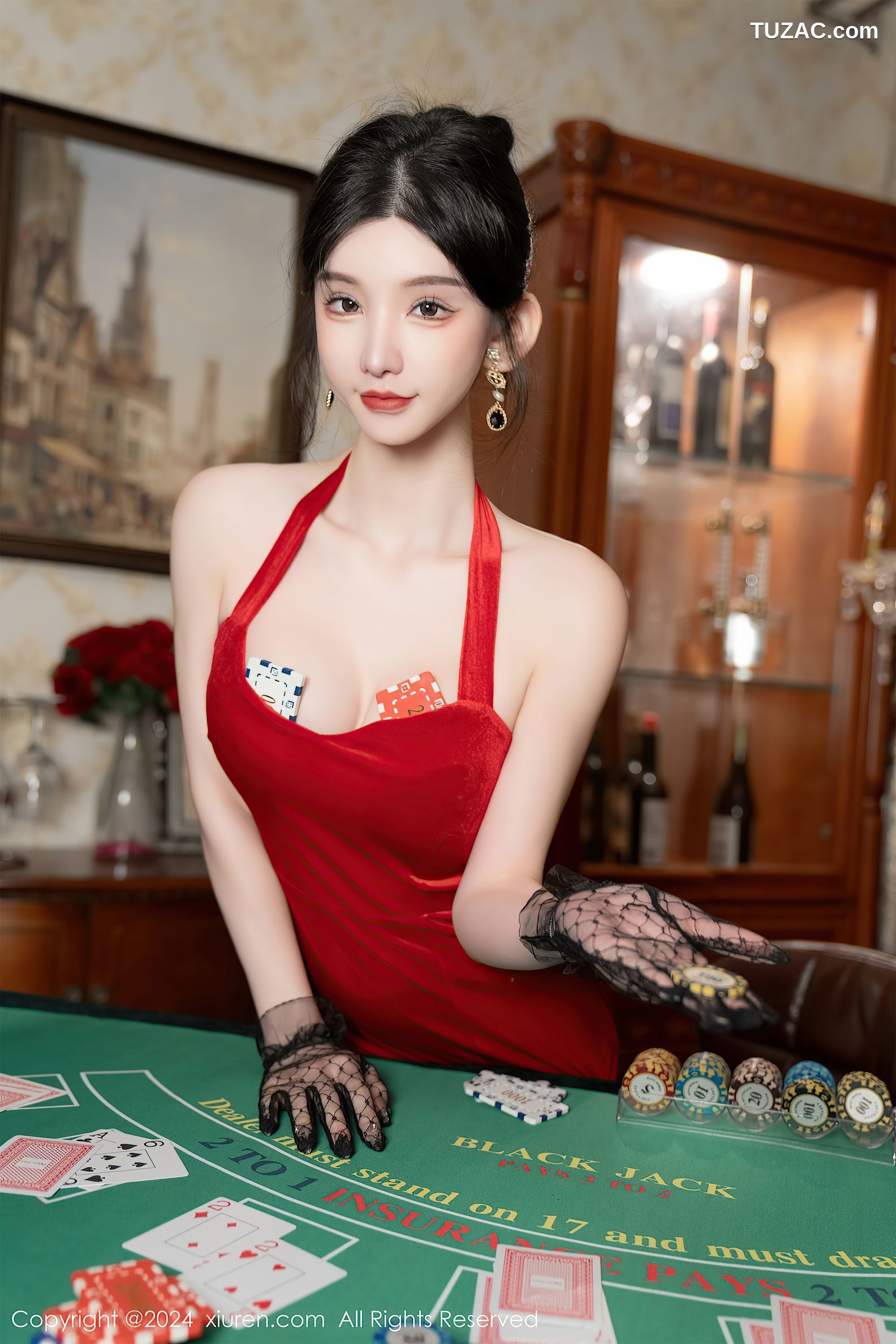 XiuRen秀人网-8097-周于希Sally-荷官角色扮演红裙黑丝-2024.02.08