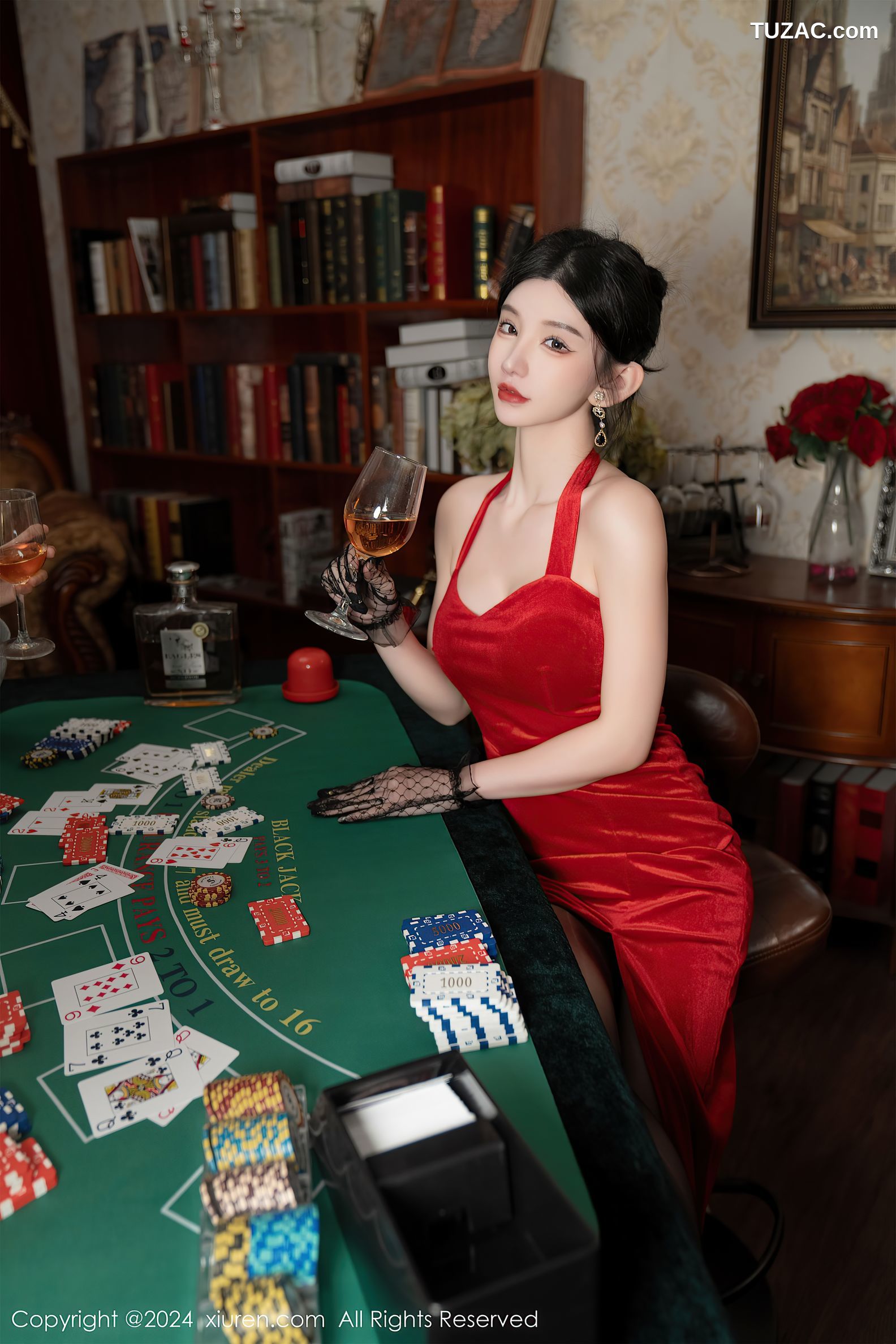 XiuRen秀人网-8097-周于希Sally-荷官角色扮演红裙黑丝-2024.02.08