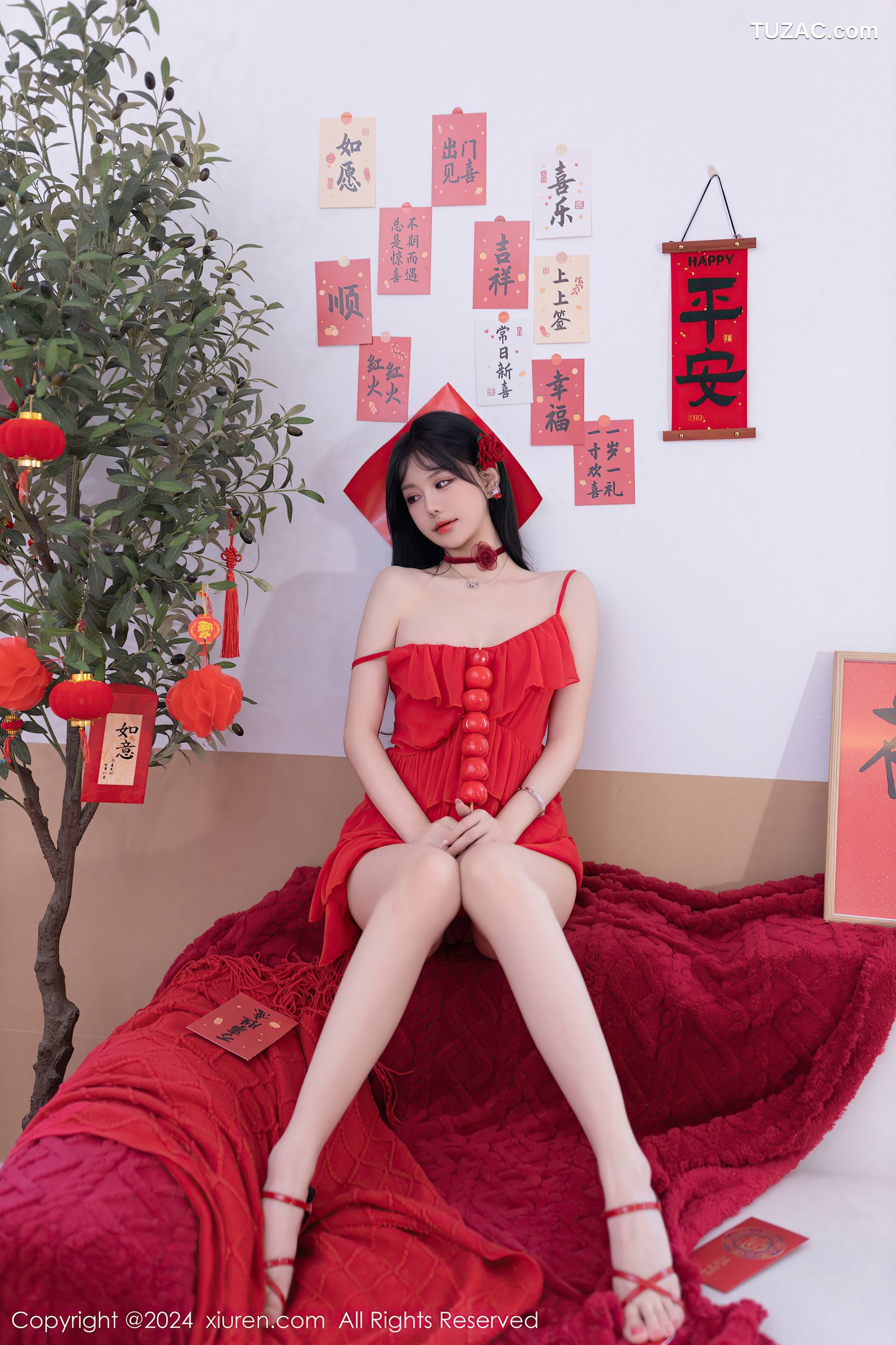 XiuRen秀人网-8098-幼幼-红色贺新春主题红裙透视红纱情趣内衣-2024.02.08