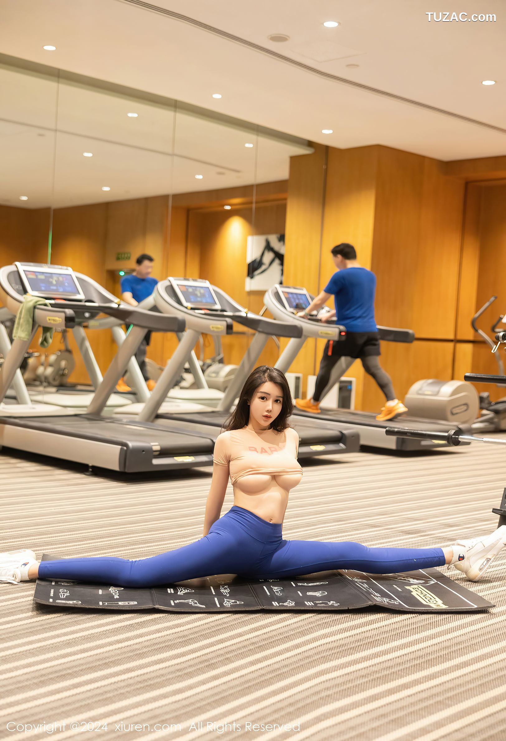 XiuRen秀人网-8100-李若汐-健身馆肉色T蓝色运动裤爆乳-2024.02.18