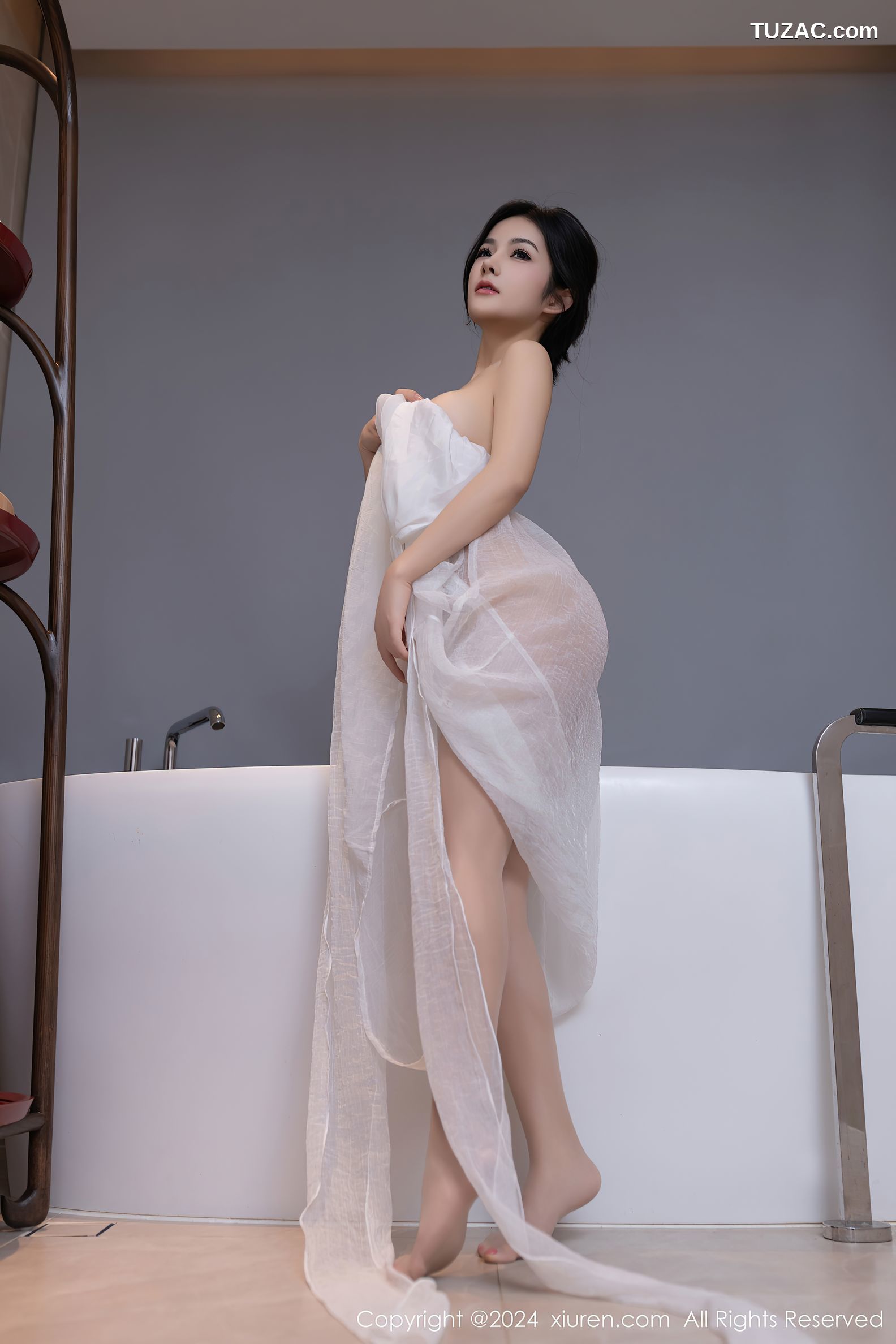 XiuRen秀人网-8117-谭小灵-轻透白纱裙爆乳-2024.02.20