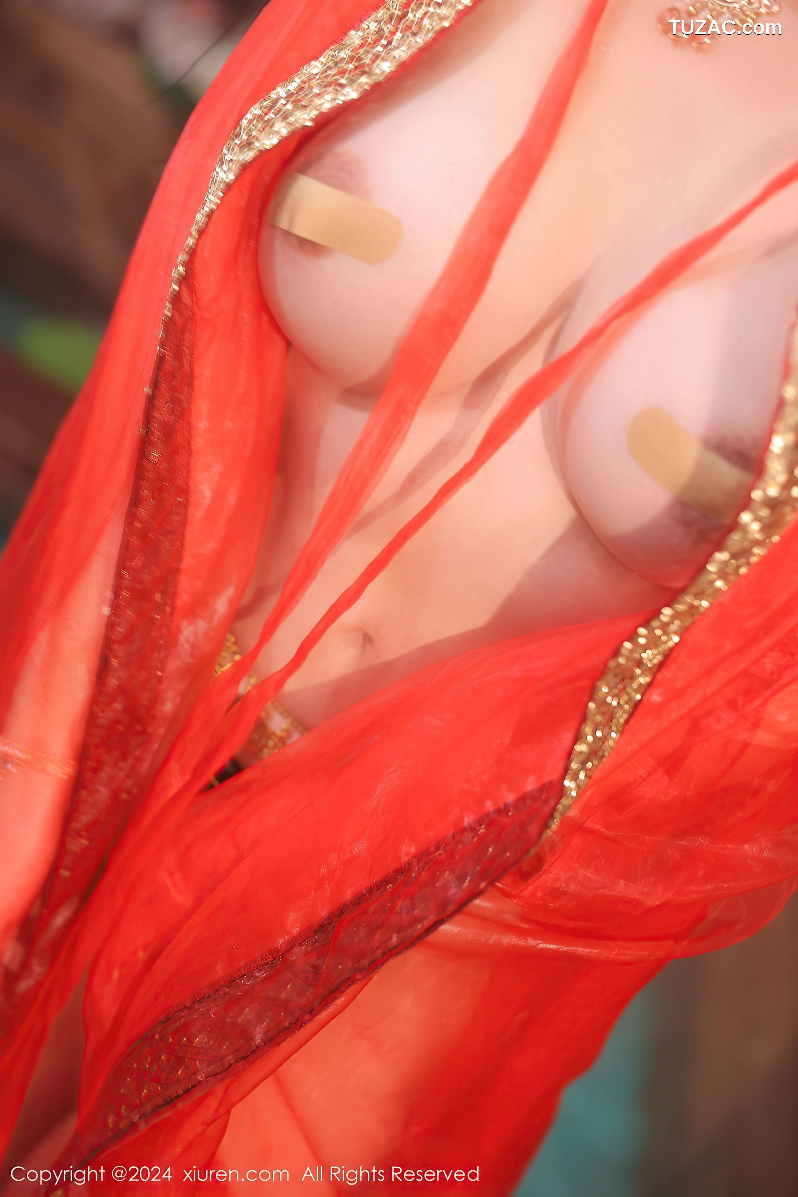 XiuRen秀人网-8146-小薯条nienie-古风红纱裙丁字裤爆乳-2024.02.27