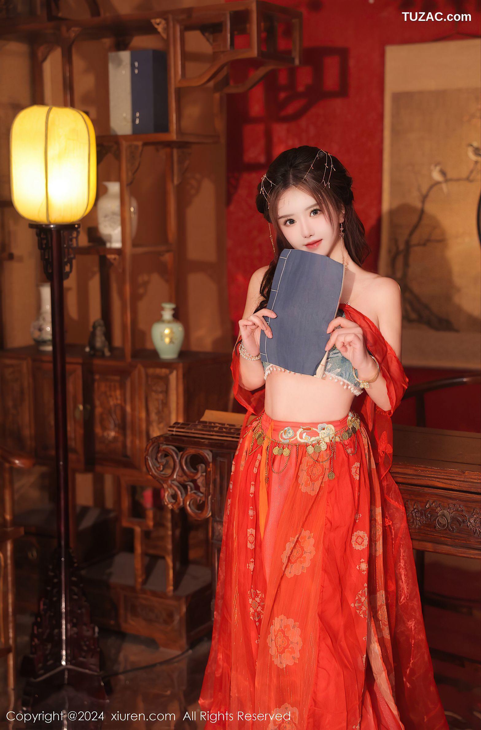 XiuRen秀人网-8146-小薯条nienie-古风红纱裙丁字裤爆乳-2024.02.27