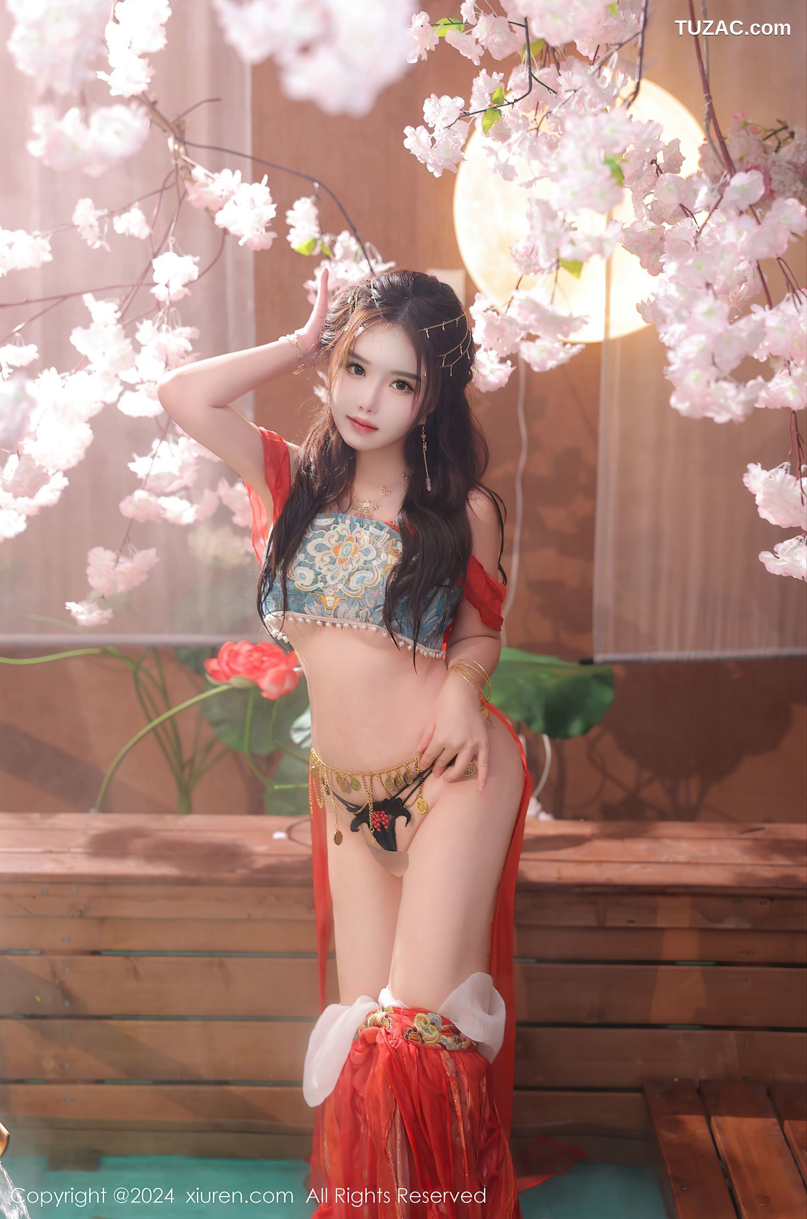 XiuRen秀人网-8146-小薯条nienie-古风红纱裙丁字裤爆乳-2024.02.27