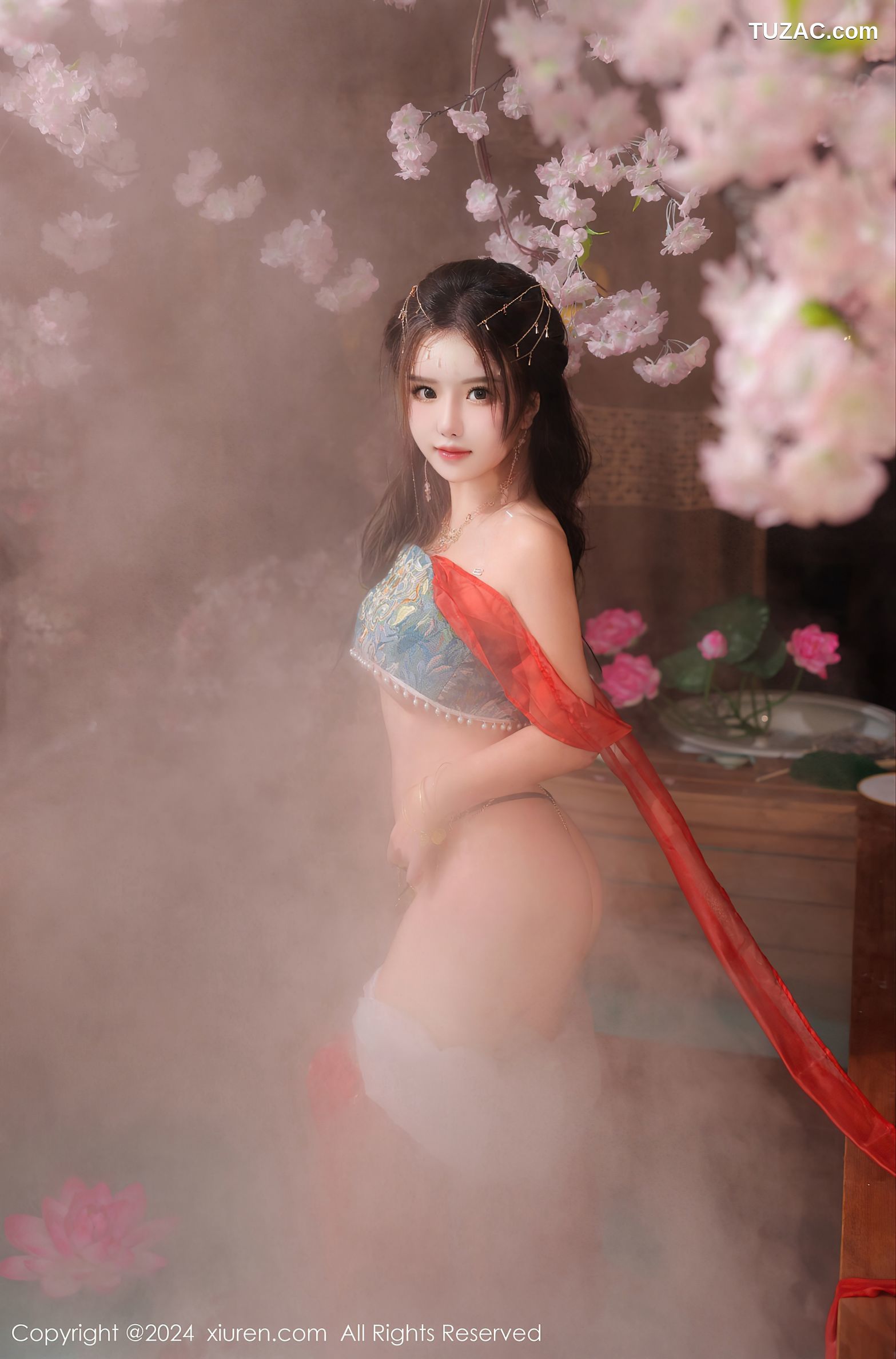 XiuRen秀人网-8146-小薯条nienie-古风红纱裙丁字裤爆乳-2024.02.27