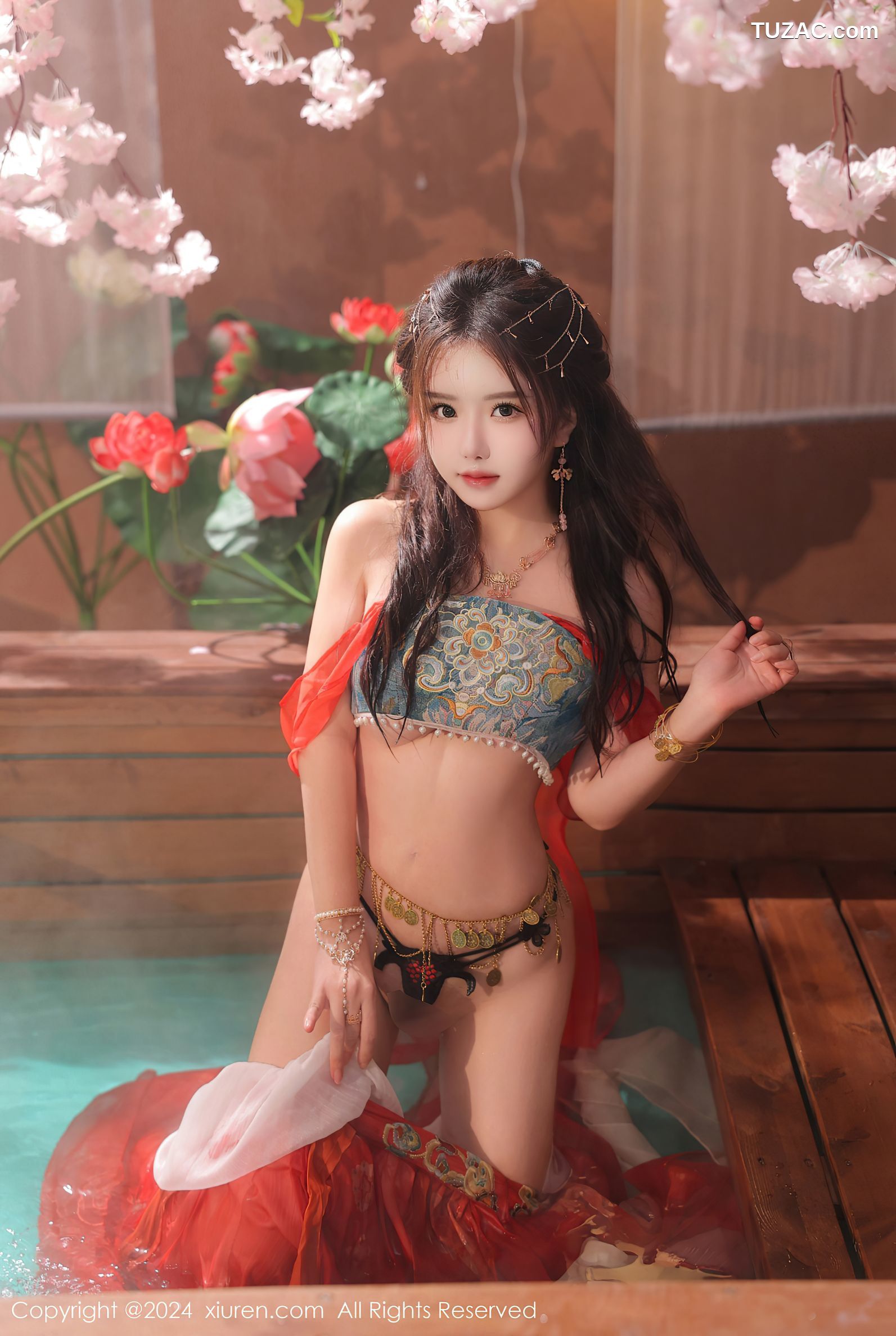 XiuRen秀人网-8146-小薯条nienie-古风红纱裙丁字裤爆乳-2024.02.27