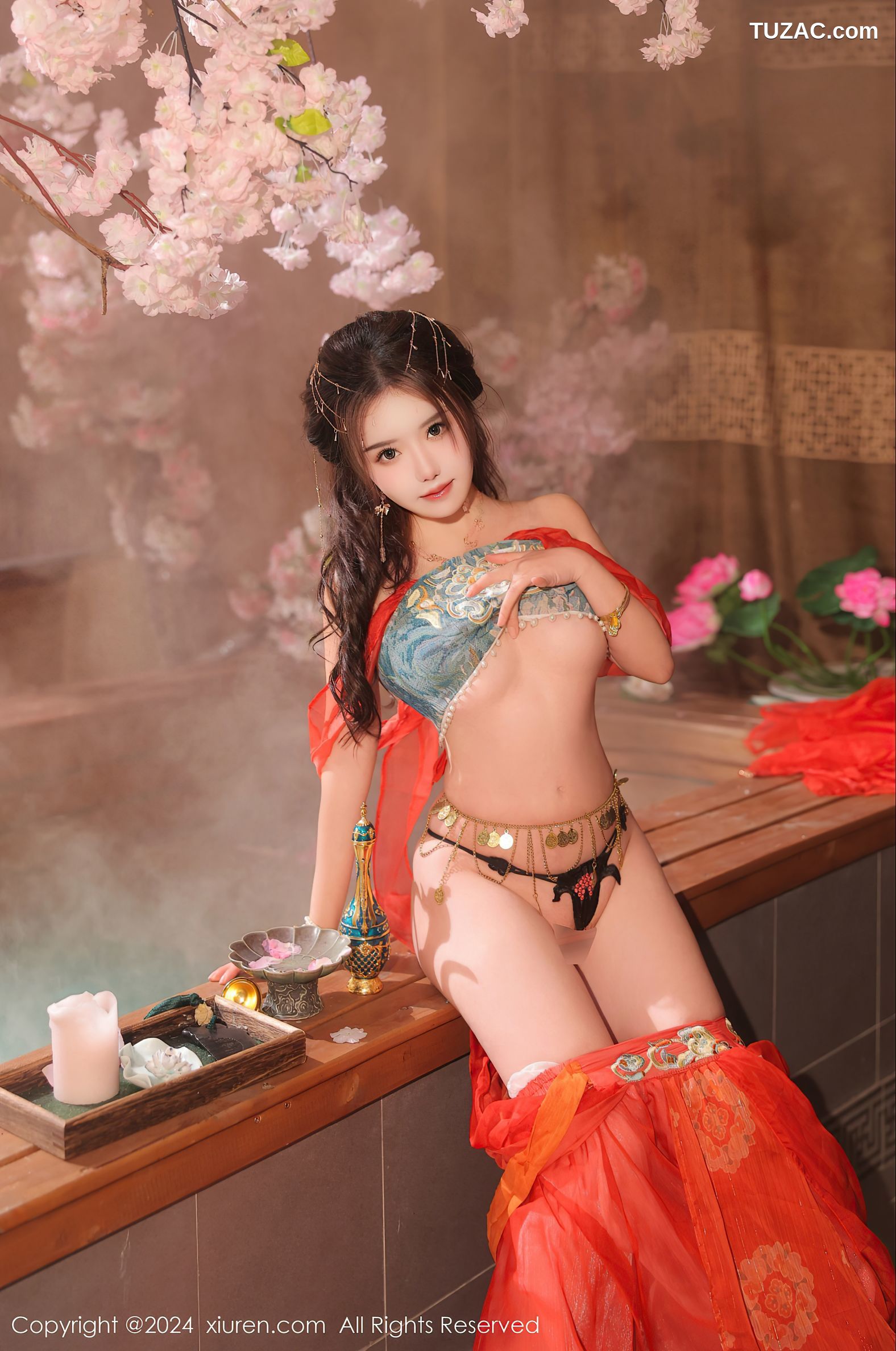 XiuRen秀人网-8146-小薯条nienie-古风红纱裙丁字裤爆乳-2024.02.27