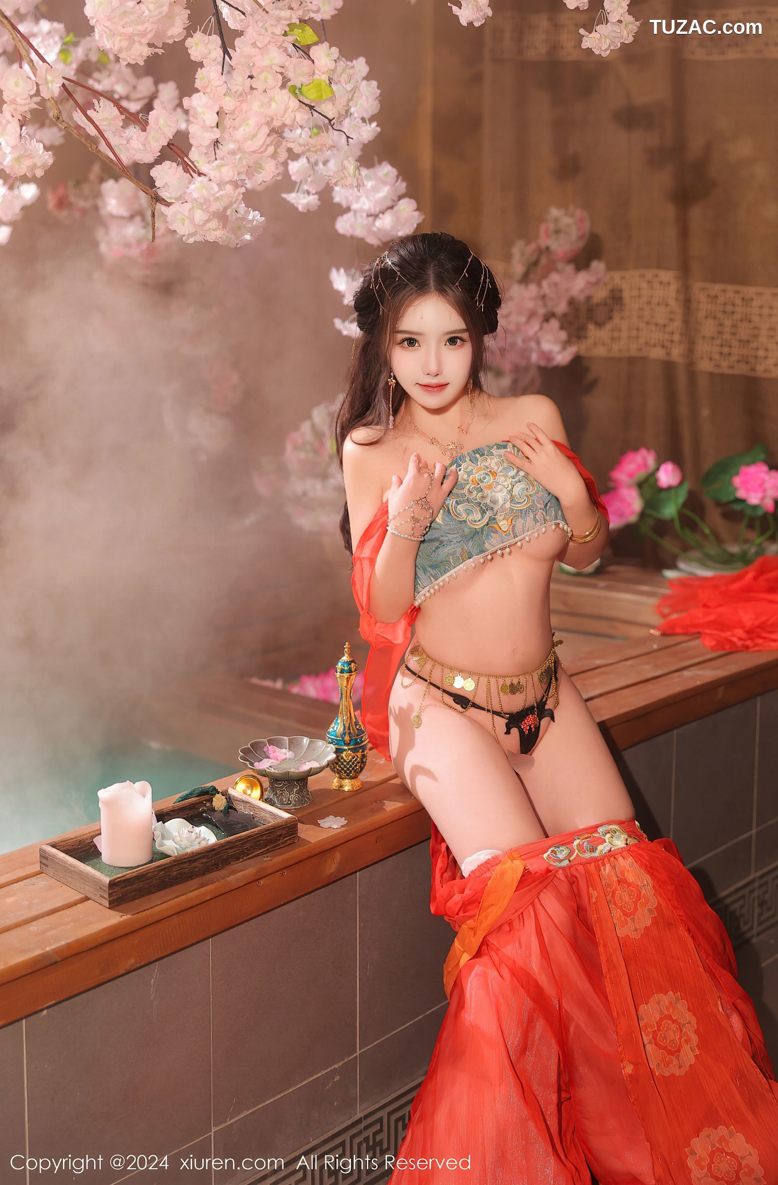 XiuRen秀人网-8146-小薯条nienie-古风红纱裙丁字裤爆乳-2024.02.27