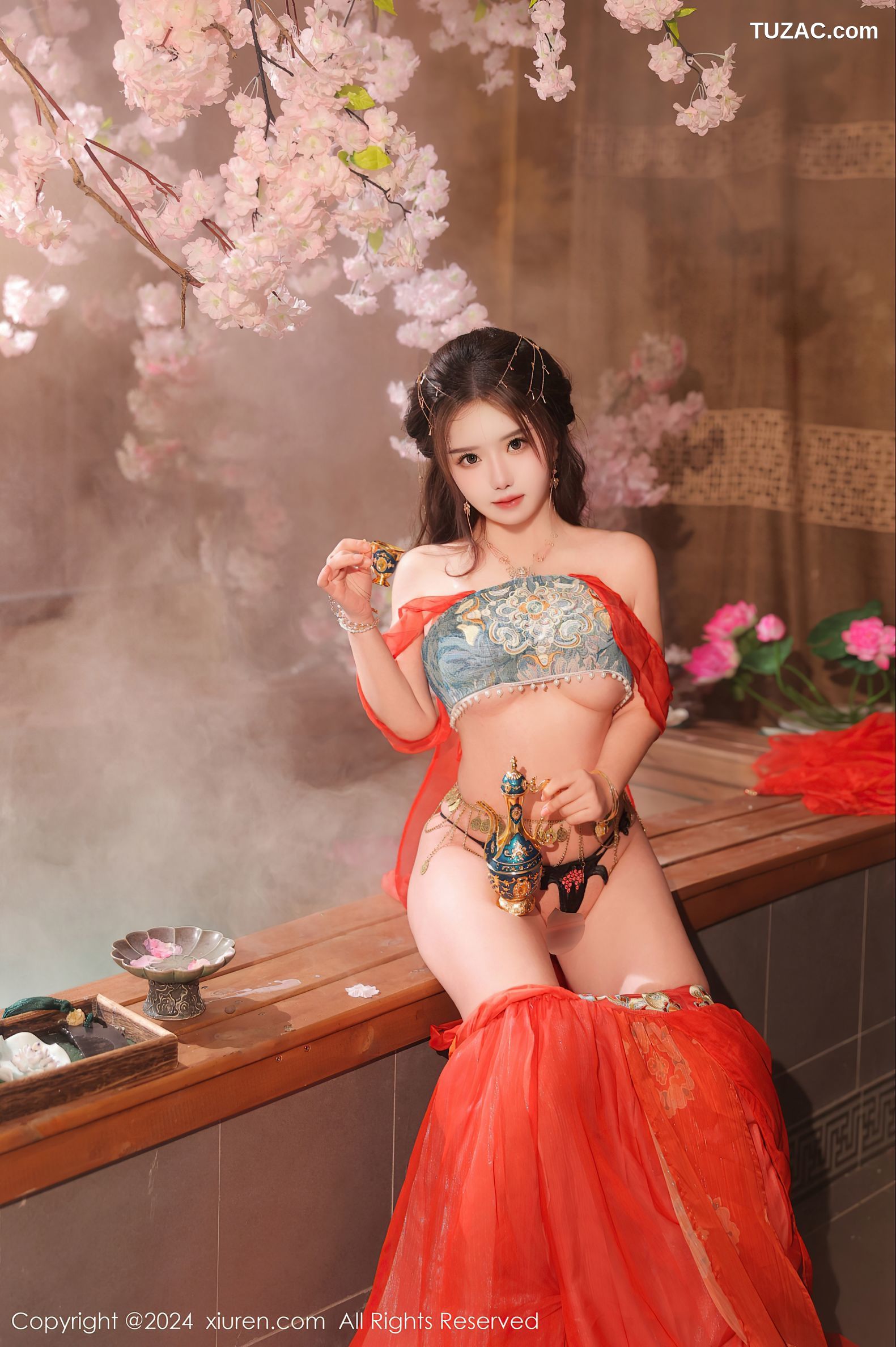 XiuRen秀人网-8146-小薯条nienie-古风红纱裙丁字裤爆乳-2024.02.27