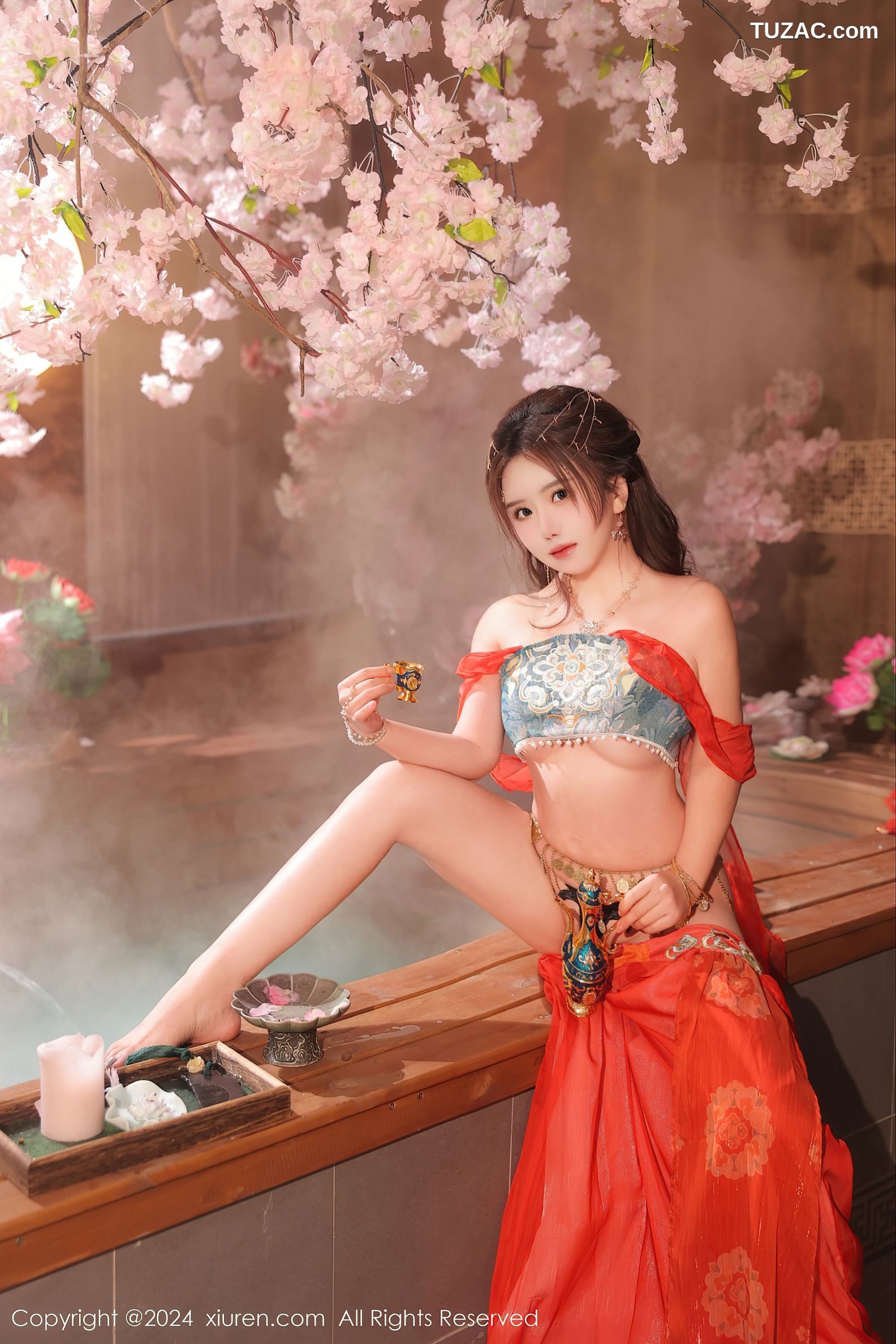 XiuRen秀人网-8146-小薯条nienie-古风红纱裙丁字裤爆乳-2024.02.27