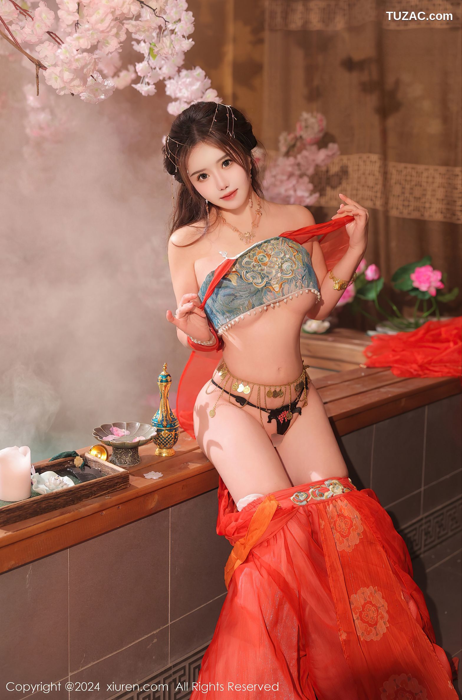 XiuRen秀人网-8146-小薯条nienie-古风红纱裙丁字裤爆乳-2024.02.27