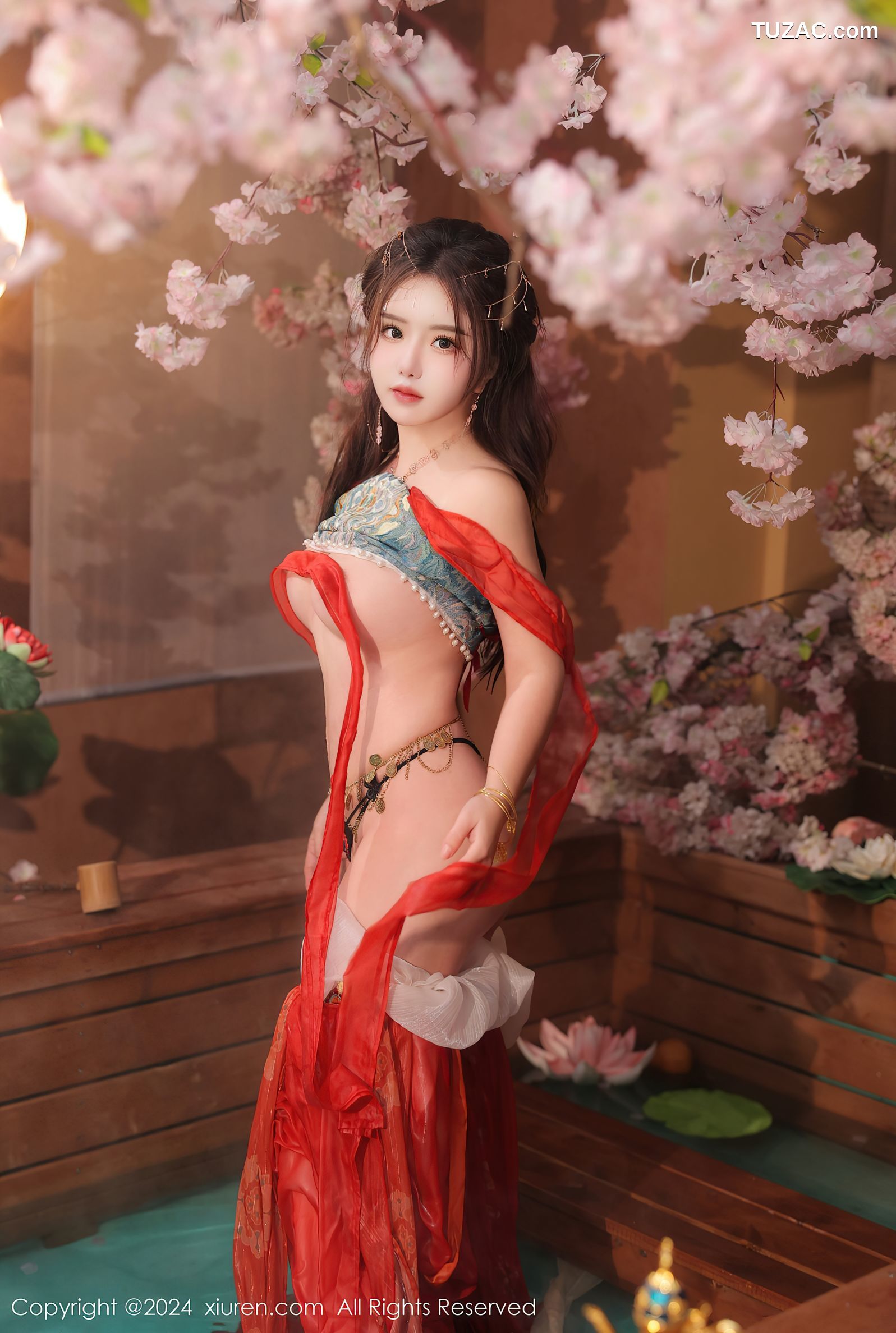 XiuRen秀人网-8146-小薯条nienie-古风红纱裙丁字裤爆乳-2024.02.27