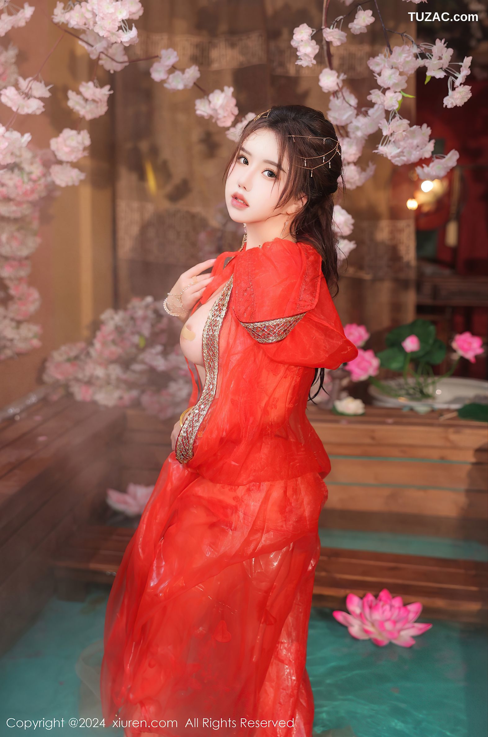 XiuRen秀人网-8146-小薯条nienie-古风红纱裙丁字裤爆乳-2024.02.27