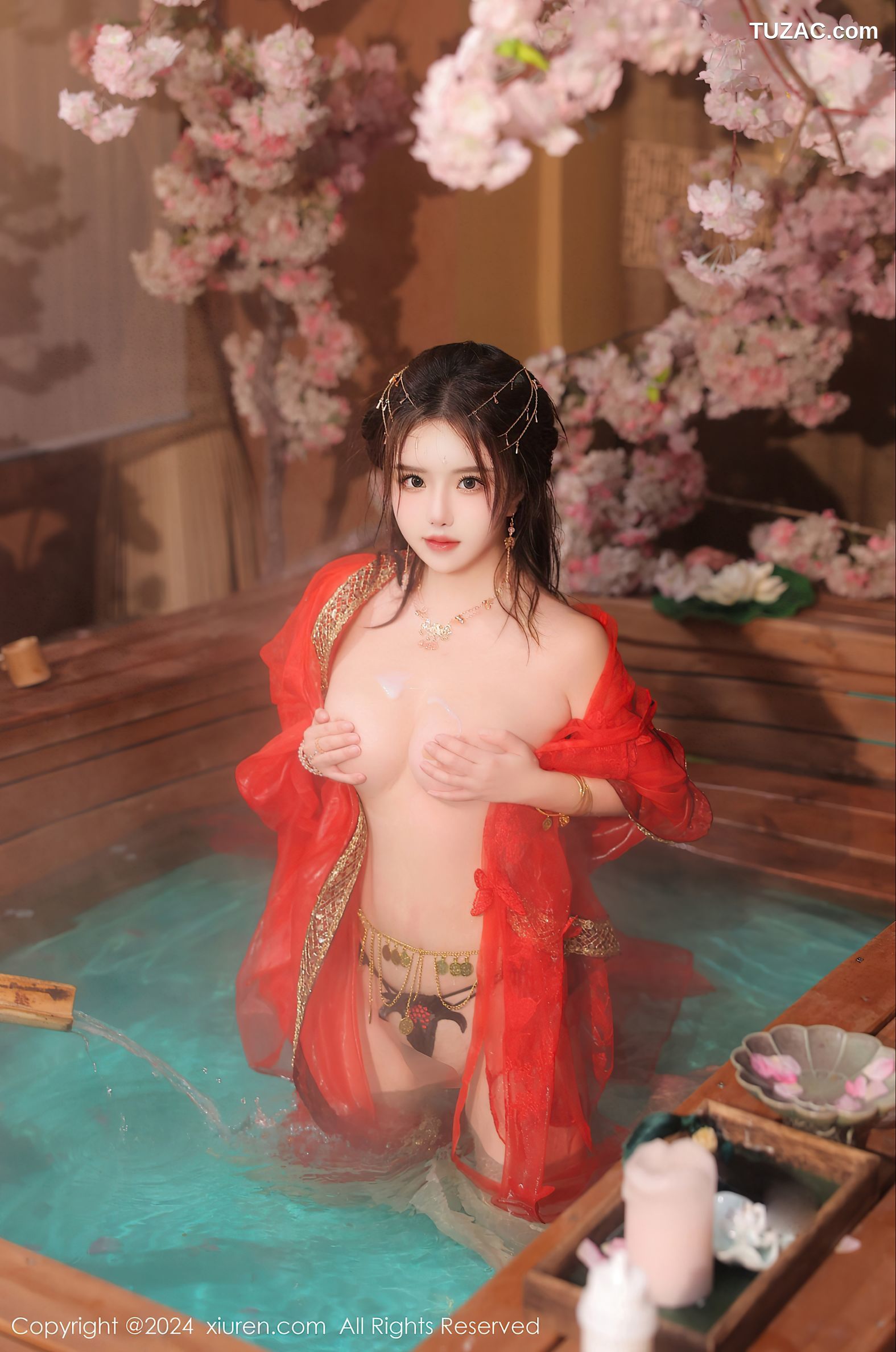 XiuRen秀人网-8146-小薯条nienie-古风红纱裙丁字裤爆乳-2024.02.27