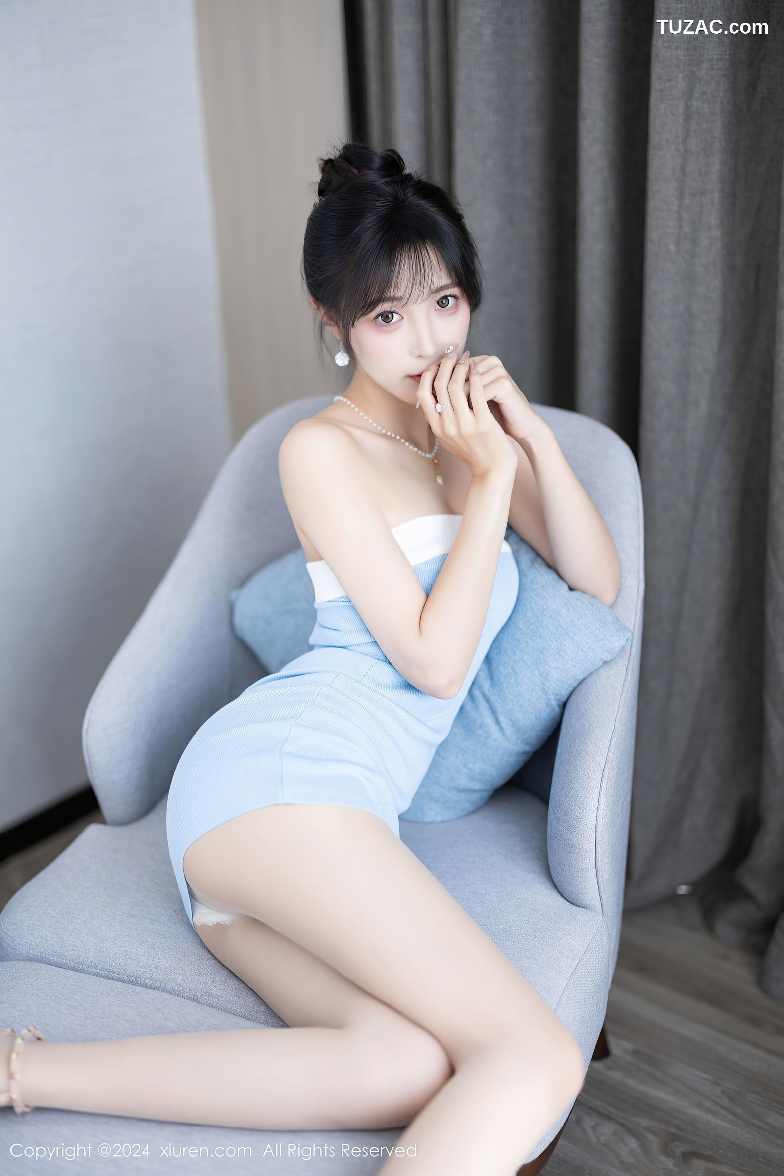 XiuRen秀人网-8165-林星阑-淡蓝抹胸连衣短裙-黑白情趣修女服-2024.03.01