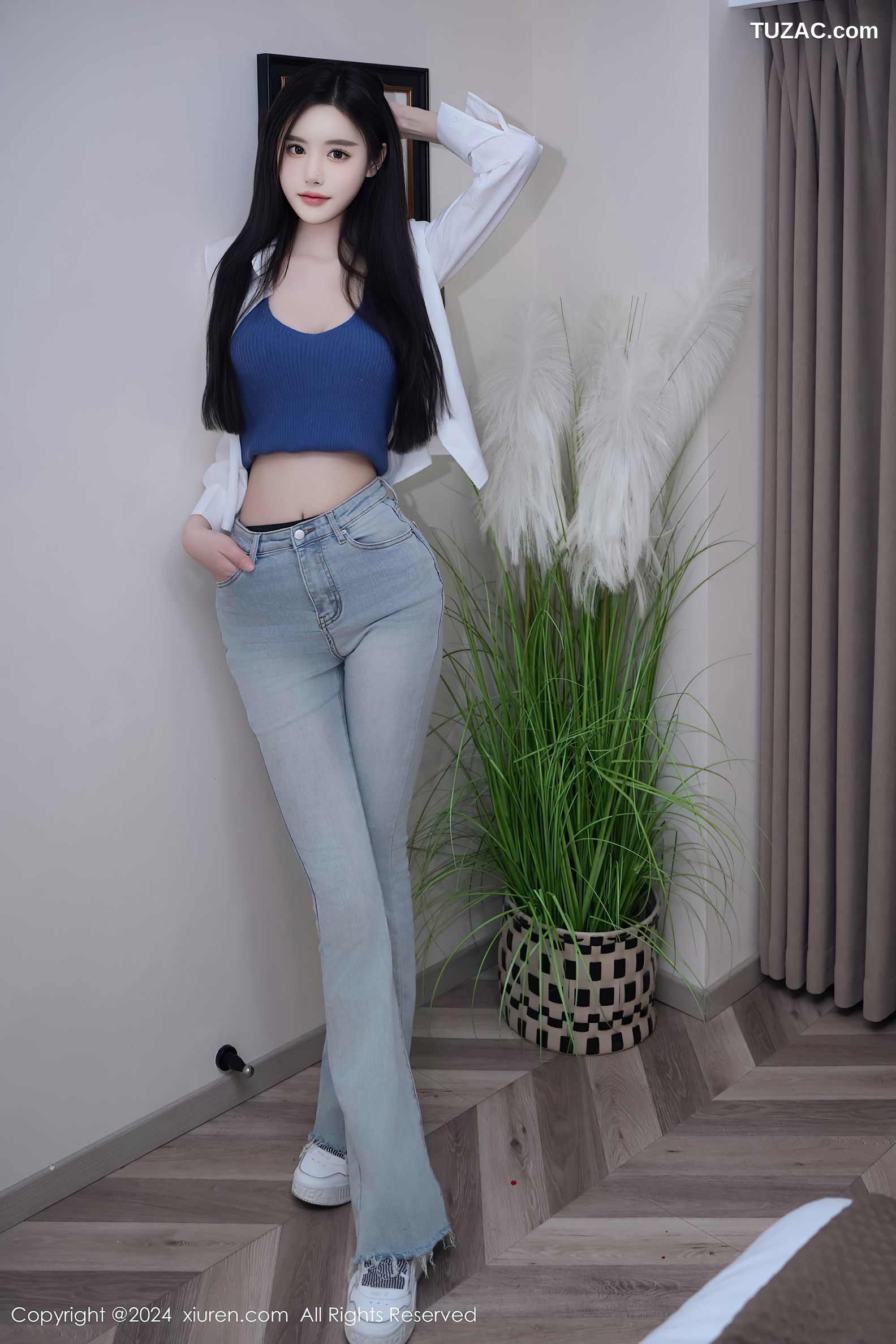 XiuRen秀人网-8186-晚苏susu-白衬衣蓝吊带牛仔裤-2024.03.06