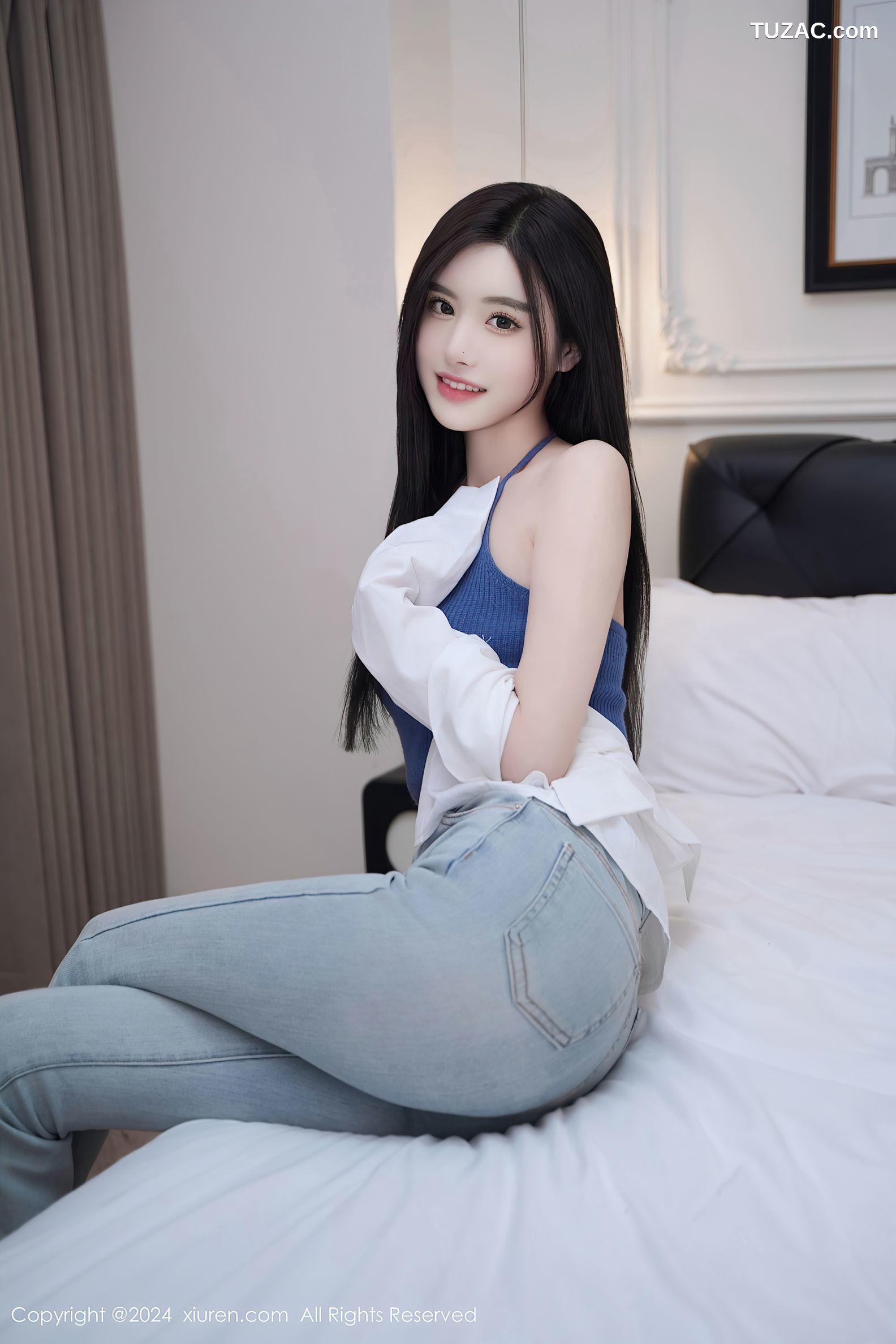 XiuRen秀人网-8186-晚苏susu-白衬衣蓝吊带牛仔裤-2024.03.06
