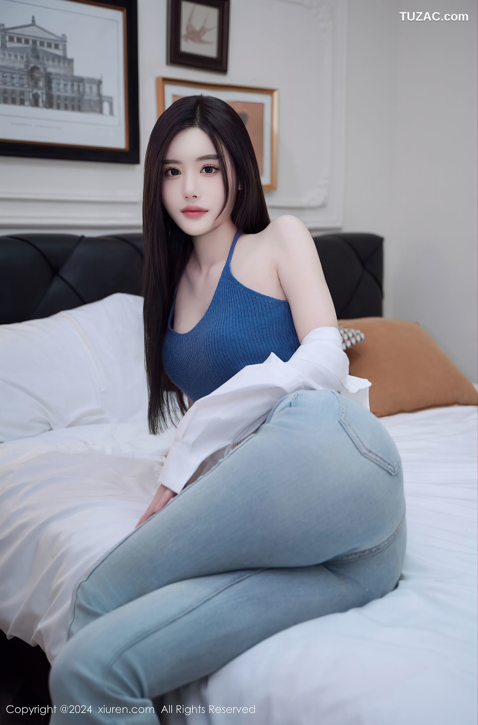 XiuRen秀人网-8186-晚苏susu-白衬衣蓝吊带牛仔裤-2024.03.06
