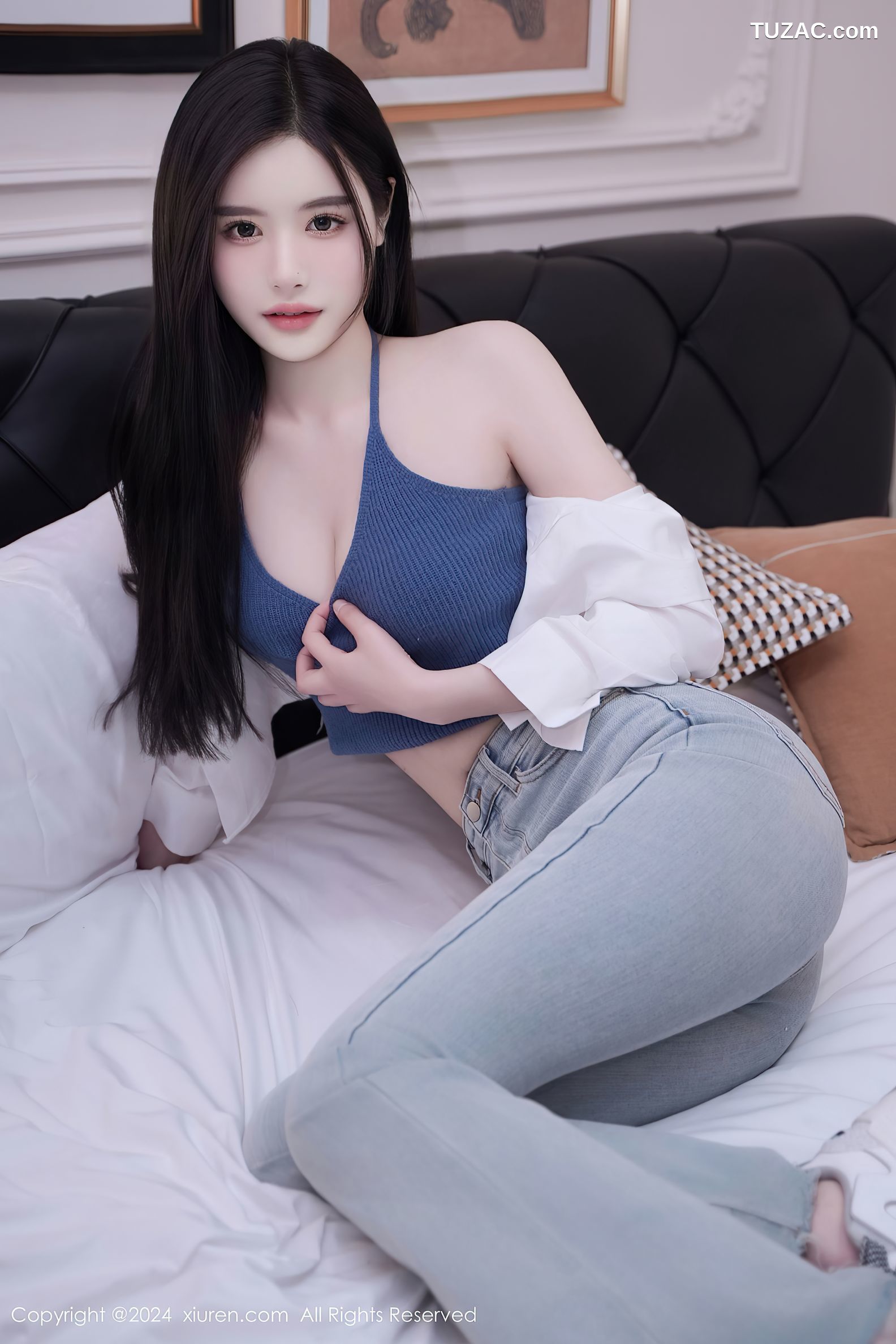 XiuRen秀人网-8186-晚苏susu-白衬衣蓝吊带牛仔裤-2024.03.06