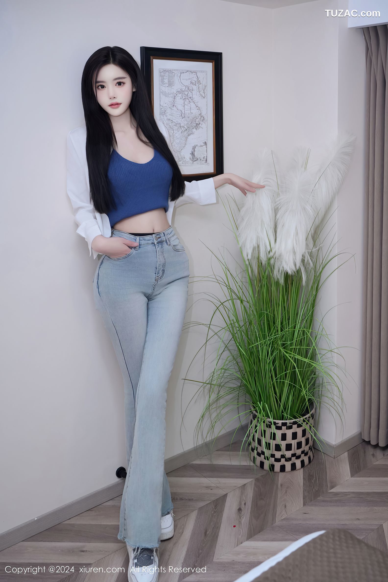 XiuRen秀人网-8186-晚苏susu-白衬衣蓝吊带牛仔裤-2024.03.06