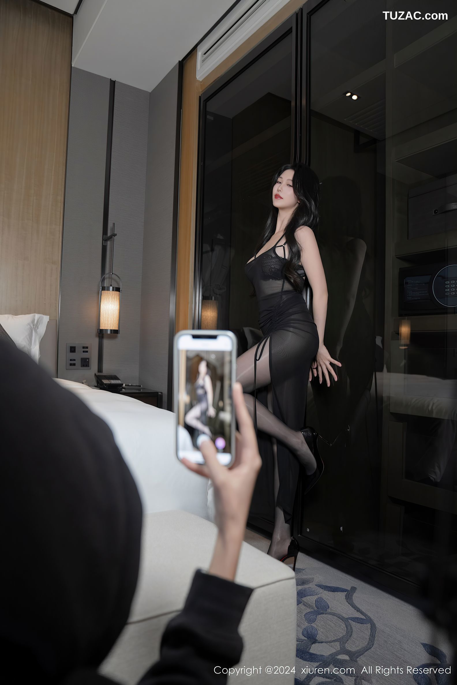 XiuRen秀人网-8193-利世-黑色轻透吊带连衣裙黑丝黑色蕾丝内衣-2024.03.07