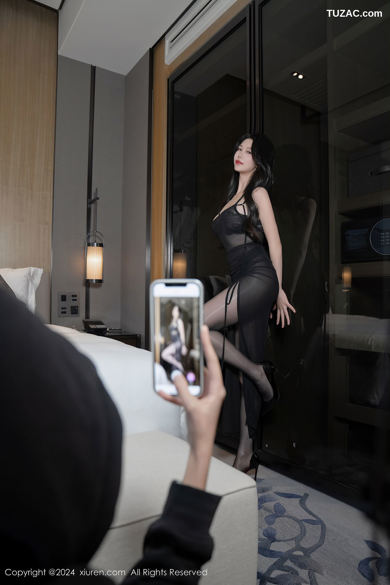 XiuRen秀人网-8193-利世-黑色轻透吊带连衣裙黑丝黑色蕾丝内衣-2024.03.07