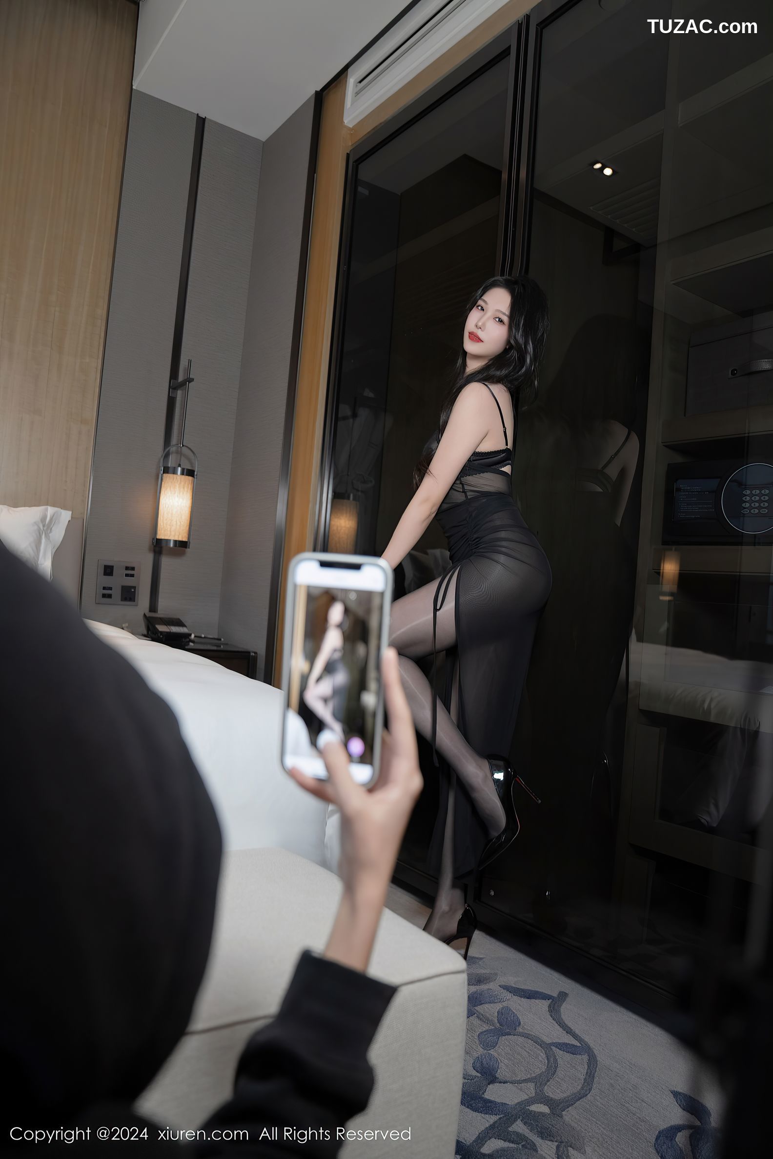 XiuRen秀人网-8193-利世-黑色轻透吊带连衣裙黑丝黑色蕾丝内衣-2024.03.07