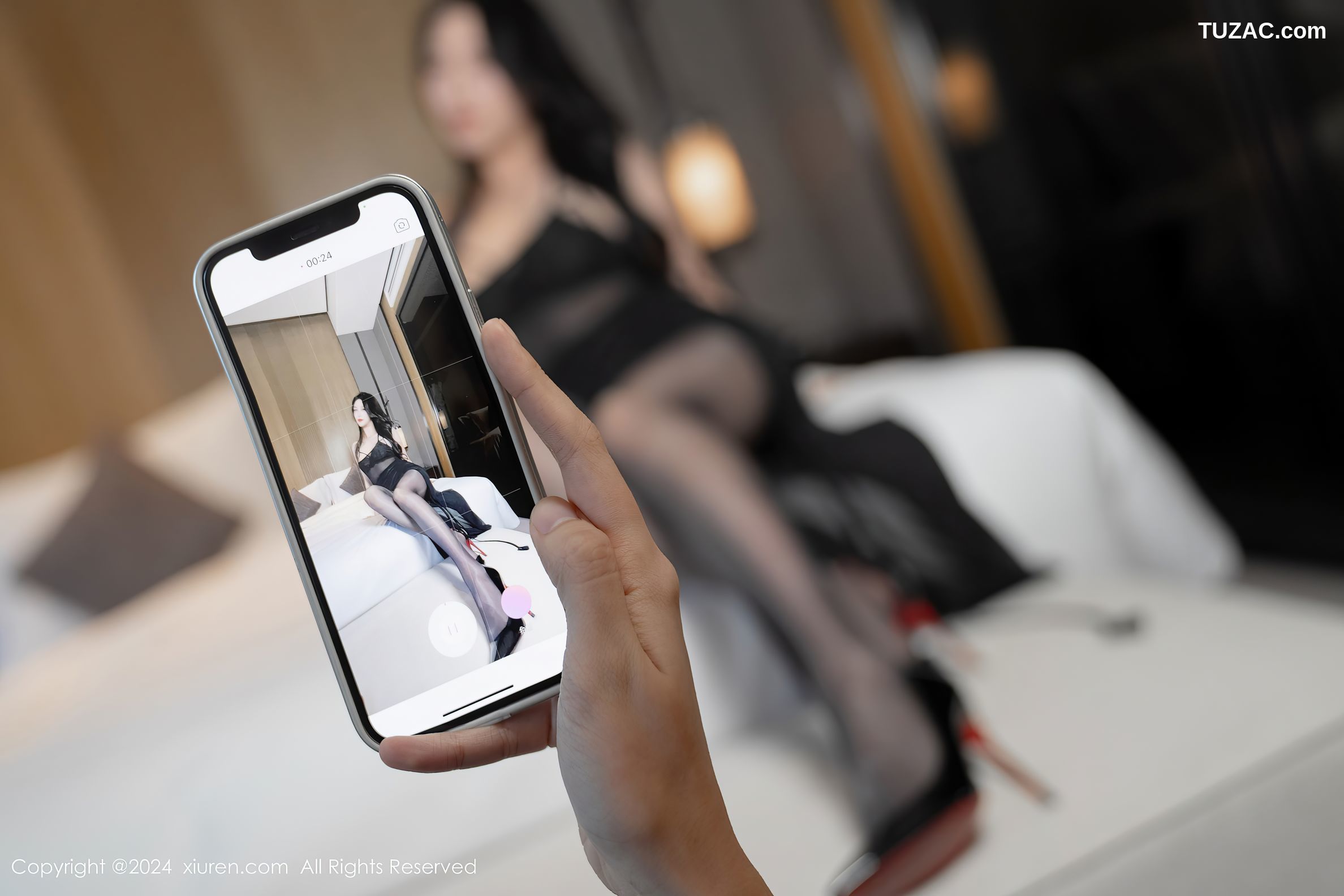 XiuRen秀人网-8193-利世-黑色轻透吊带连衣裙黑丝黑色蕾丝内衣-2024.03.07