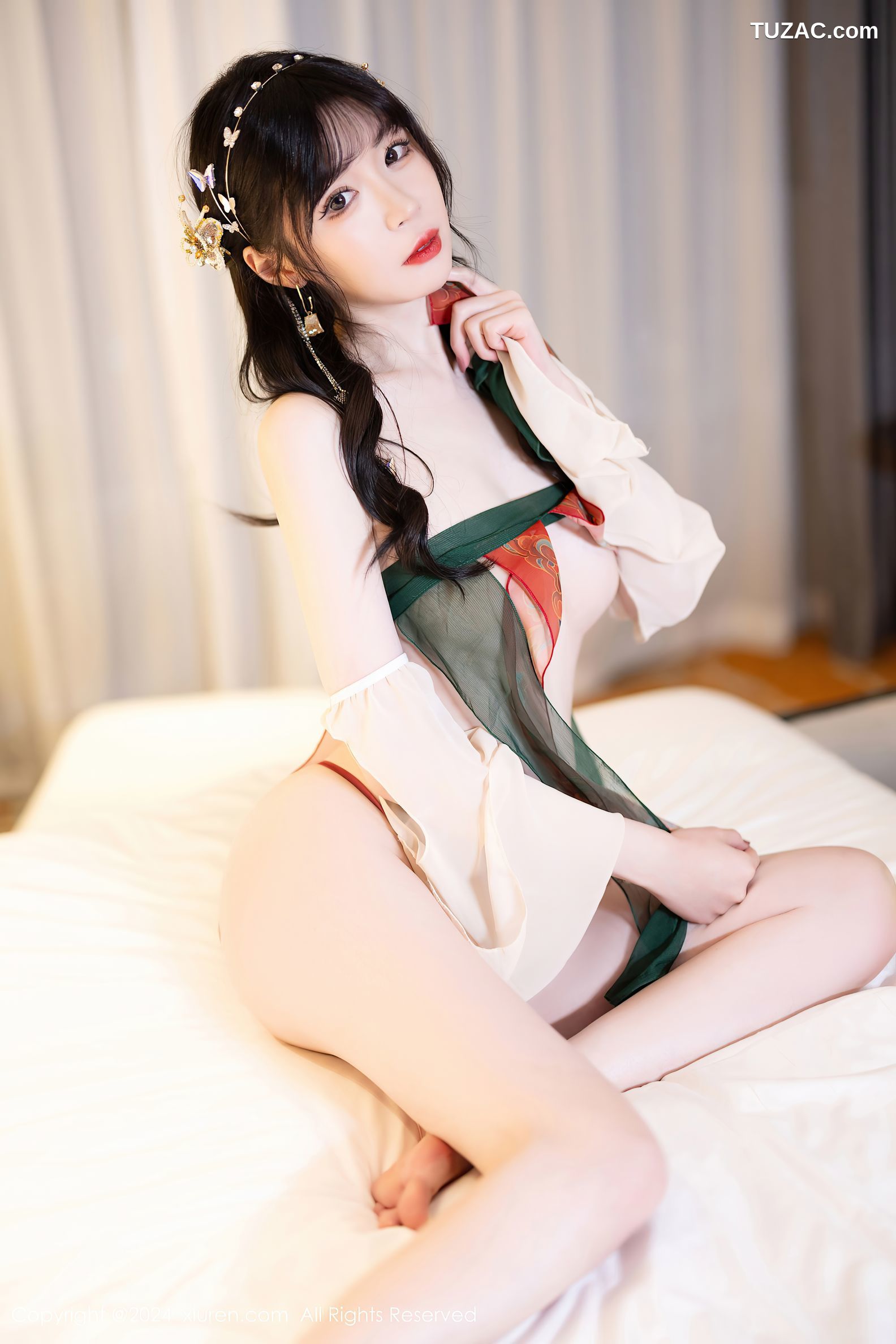 XiuRen秀人网-8208-梦心玥-淡蓝色连衣短裙黑丝-2024.03.11