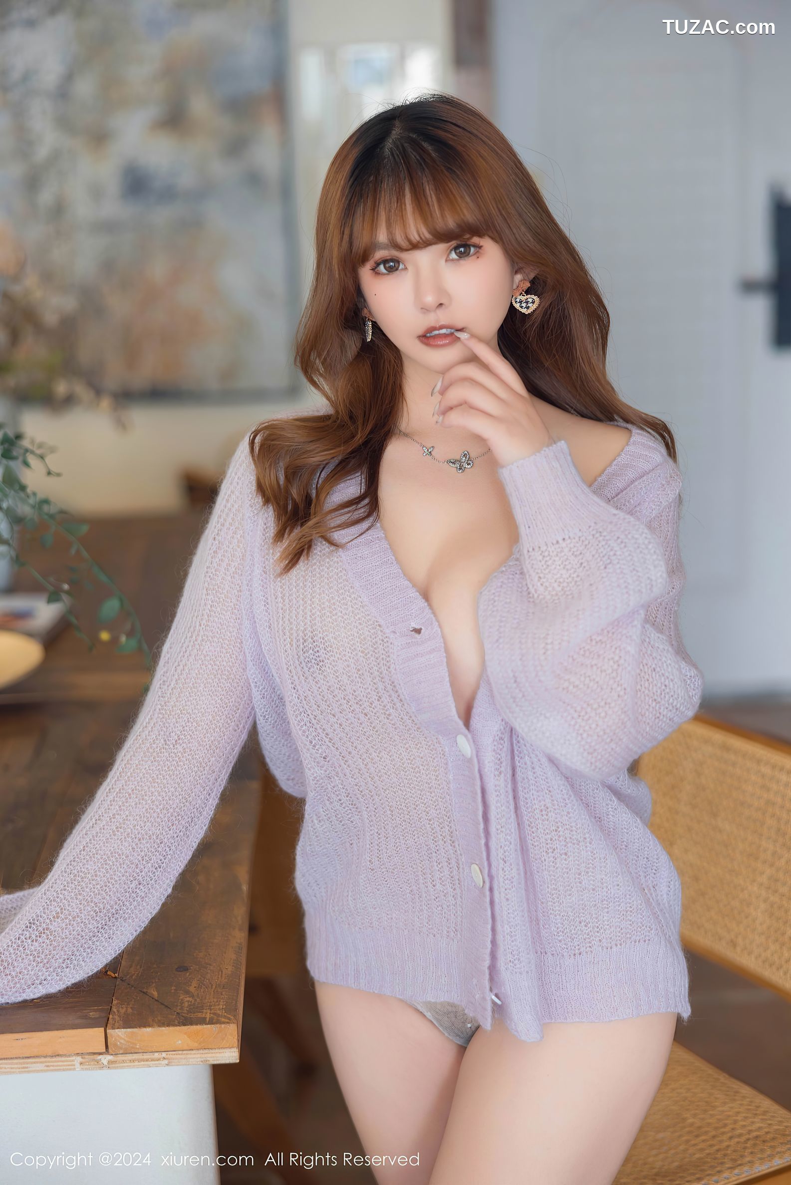 XiuRen秀人网-8228-张思允Nice-淡紫轻透针织衫无内肉丝-2024.03.14