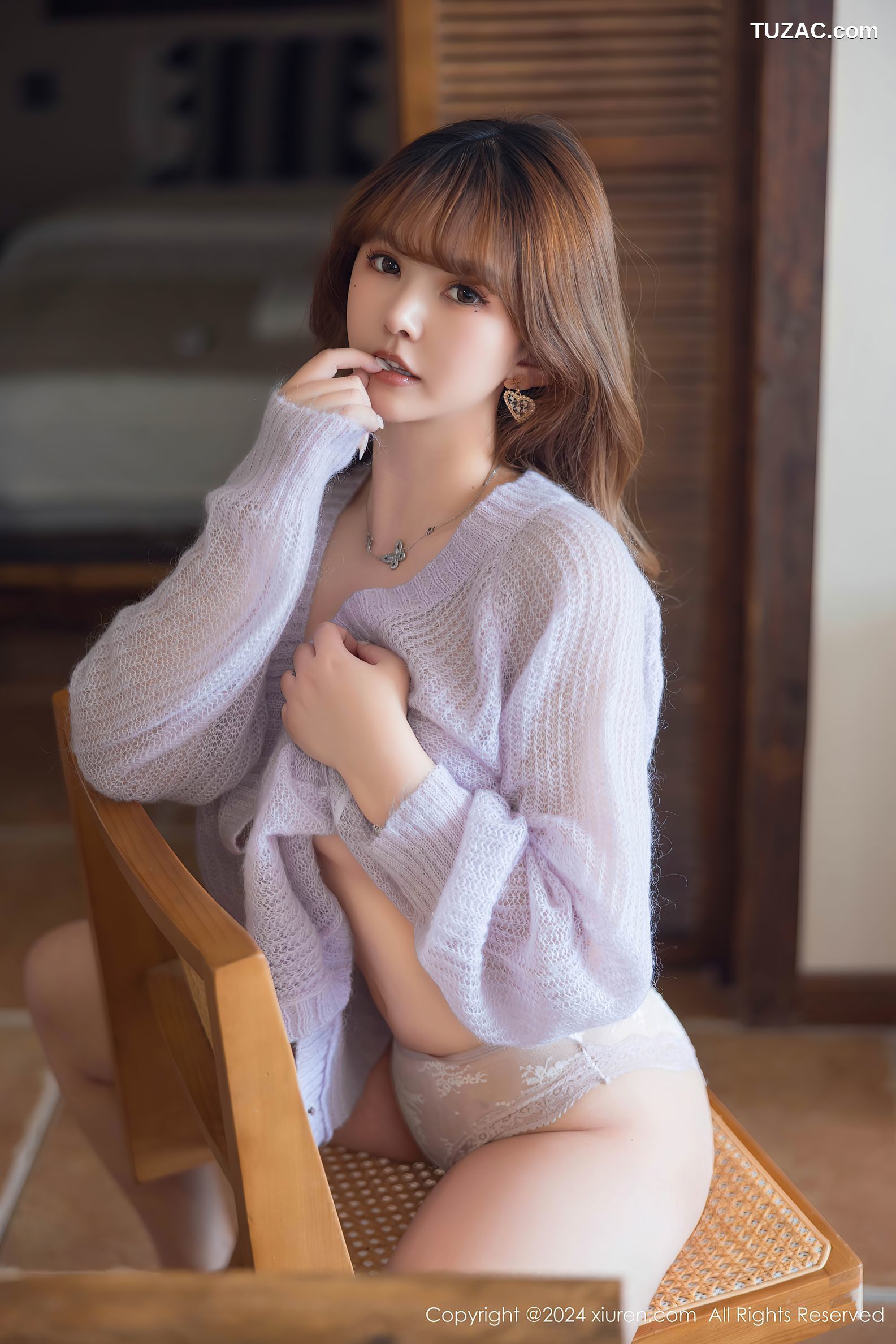 XiuRen秀人网-8228-张思允Nice-淡紫轻透针织衫无内肉丝-2024.03.14