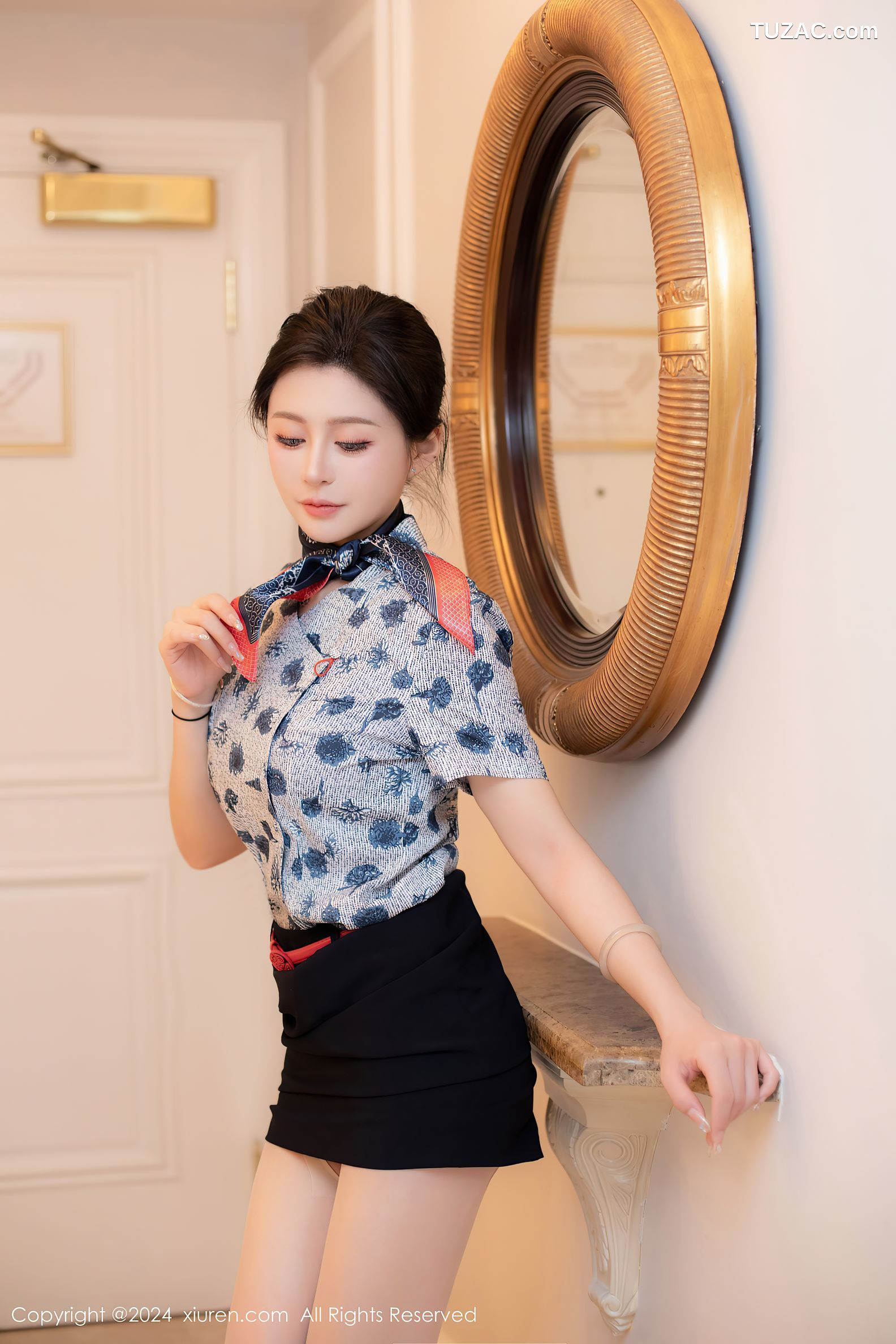 XiuRen秀人网-8248-林幼一-澳门旅拍-空姐制服黑短裙肉丝爆乳-2024.03.18