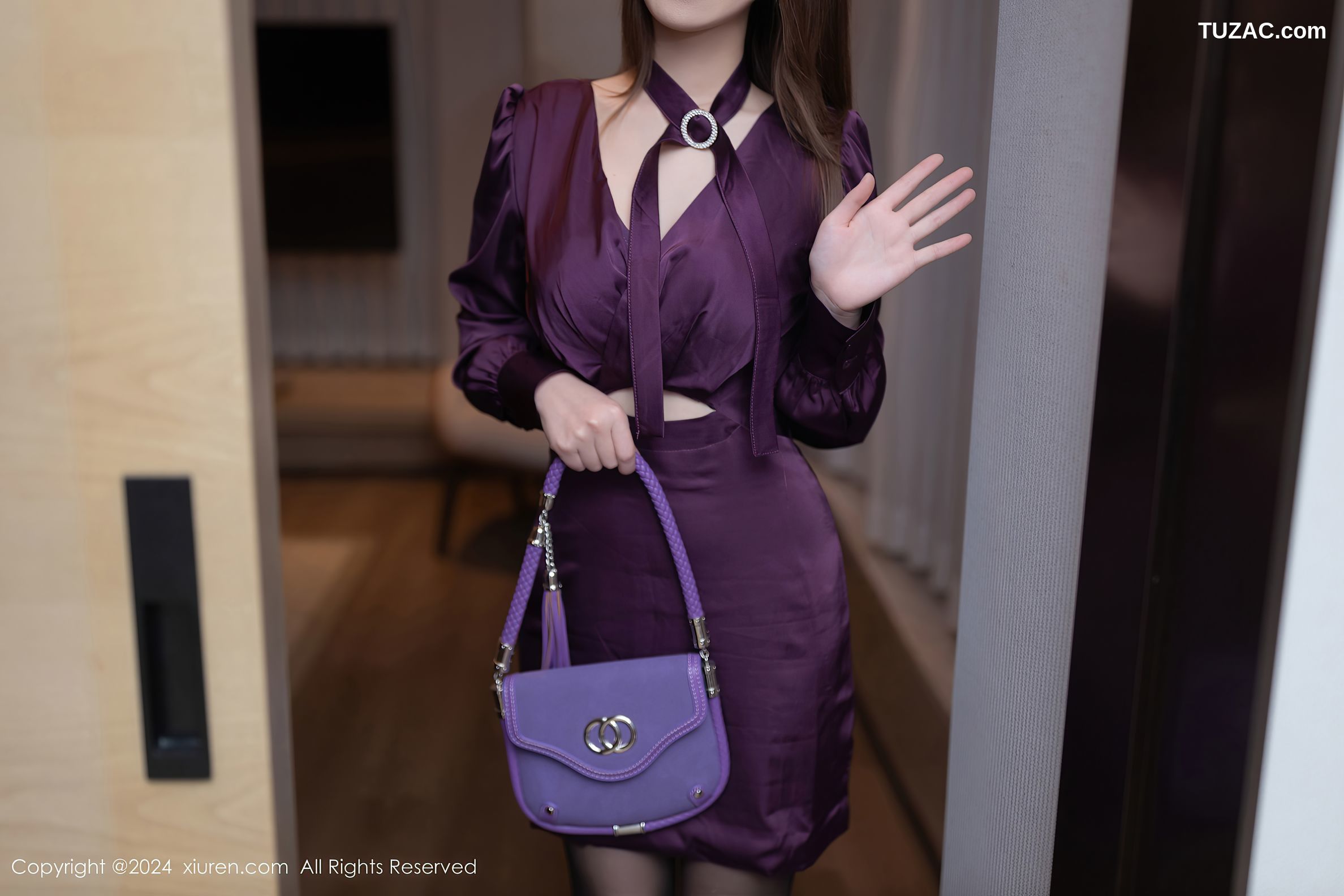 XiuRen秀人网-8264-杏子Yada-OL紫色套装《今晚你陪我》剧情-2024.03.20