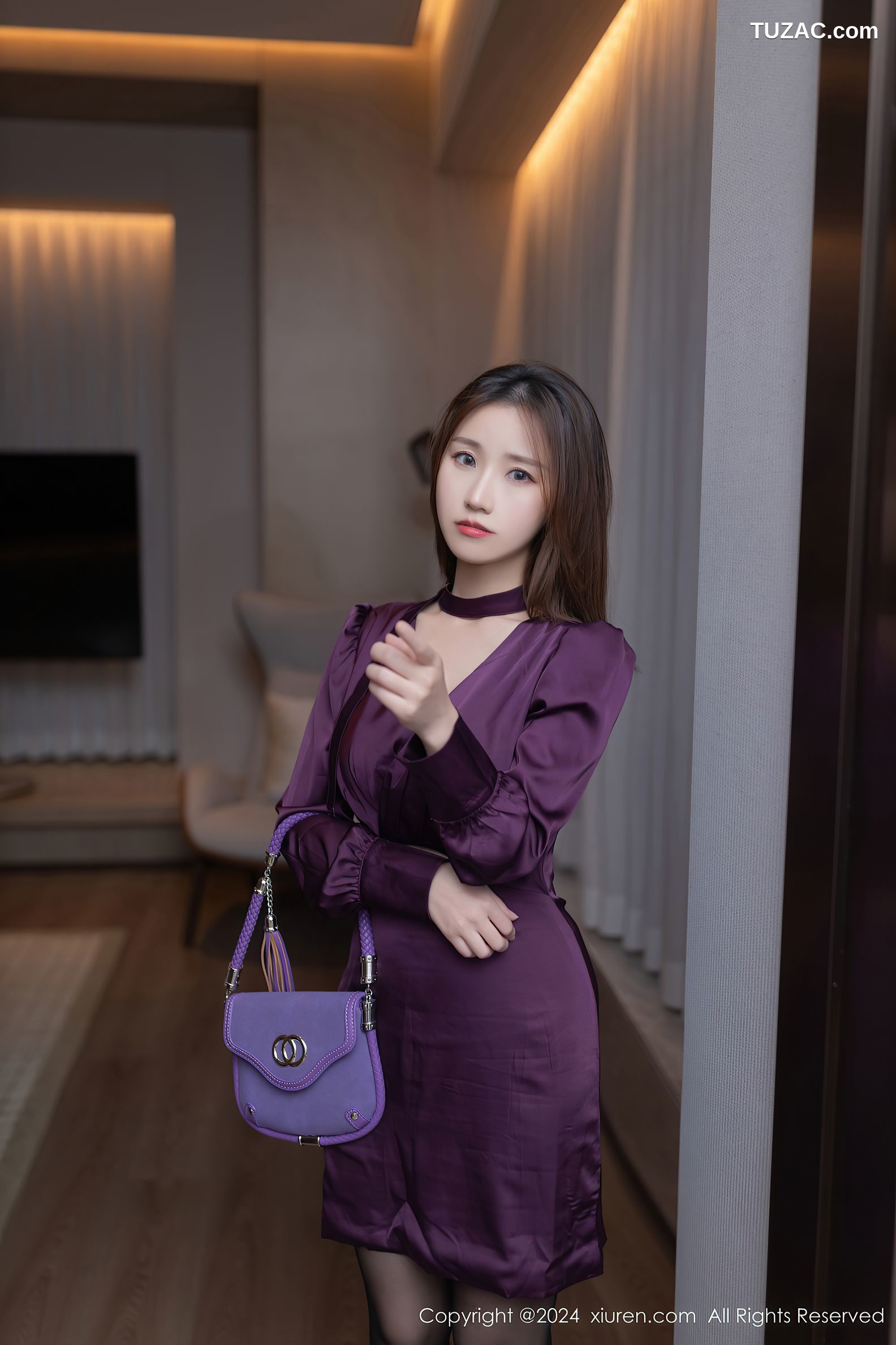 XiuRen秀人网-8264-杏子Yada-OL紫色套装《今晚你陪我》剧情-2024.03.20