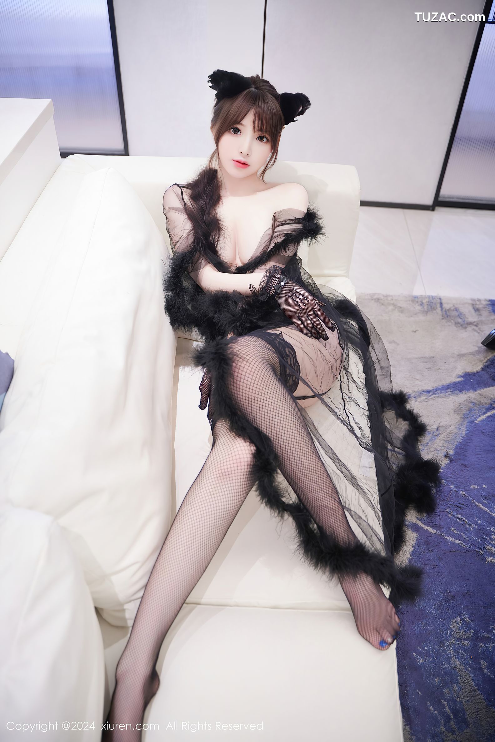 XiuRen秀人网-8297-梦灵儿Mini-黑色轻透薄纱蕾丝情趣内衣黑丝-2024.03.27