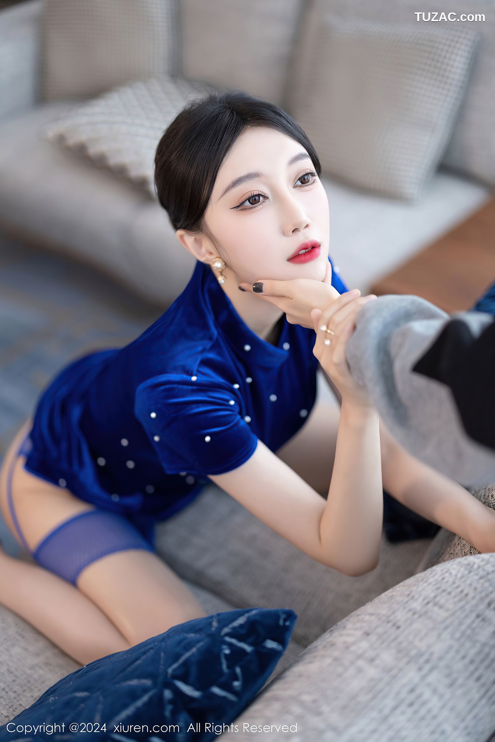 XiuRen秀人网-8298-玥儿玥-蓝色短旗袍蓝色内衣-2024.03.27