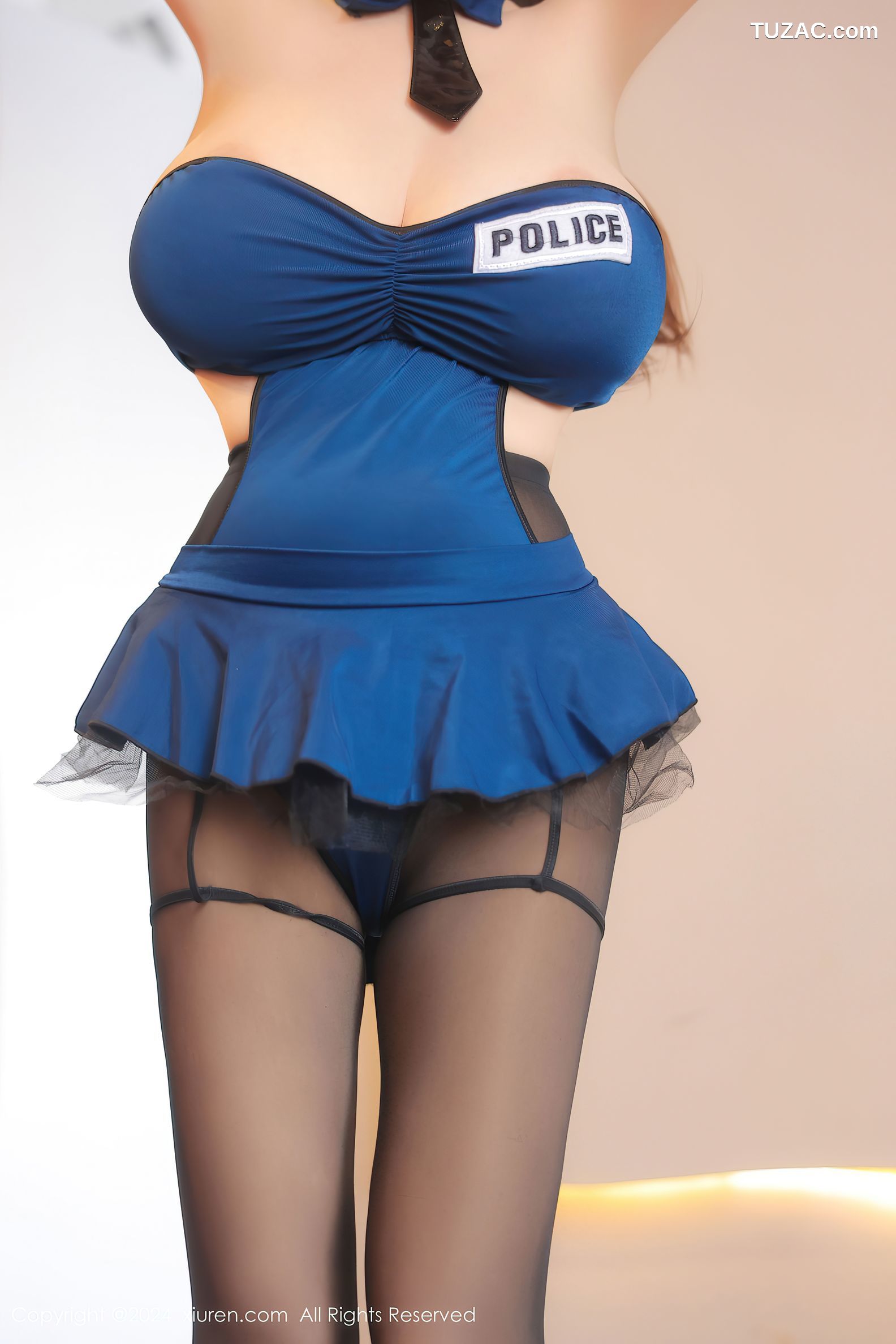 XiuRen秀人网-8304-陈柒柒-蓝色情趣女警裙黑丝爆乳-2024.03.28
