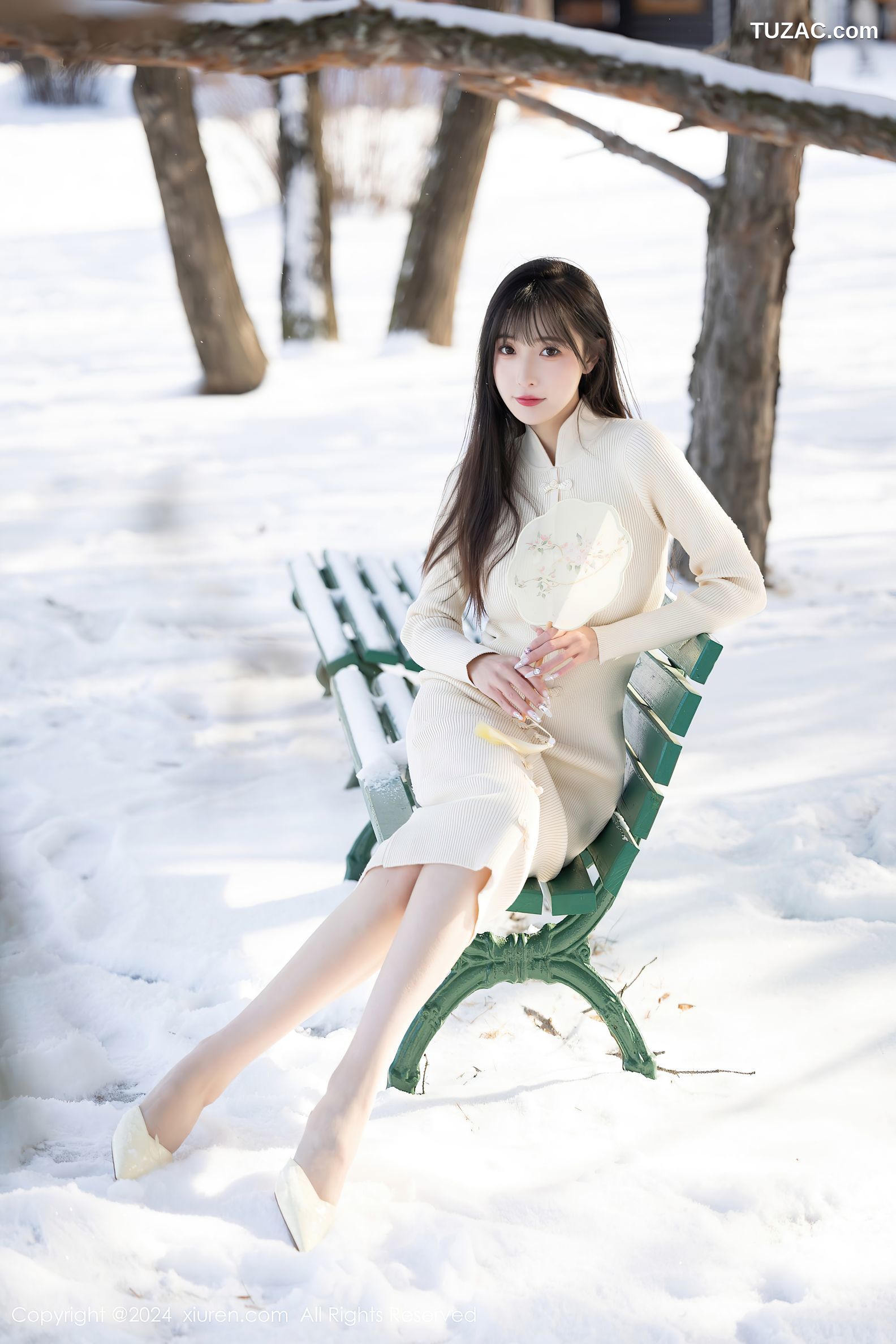 XiuRen秀人网-8307-林星阑-哈尔滨旅拍-雪景白色民国风针织连衣裙白色内衣-2024.03.28