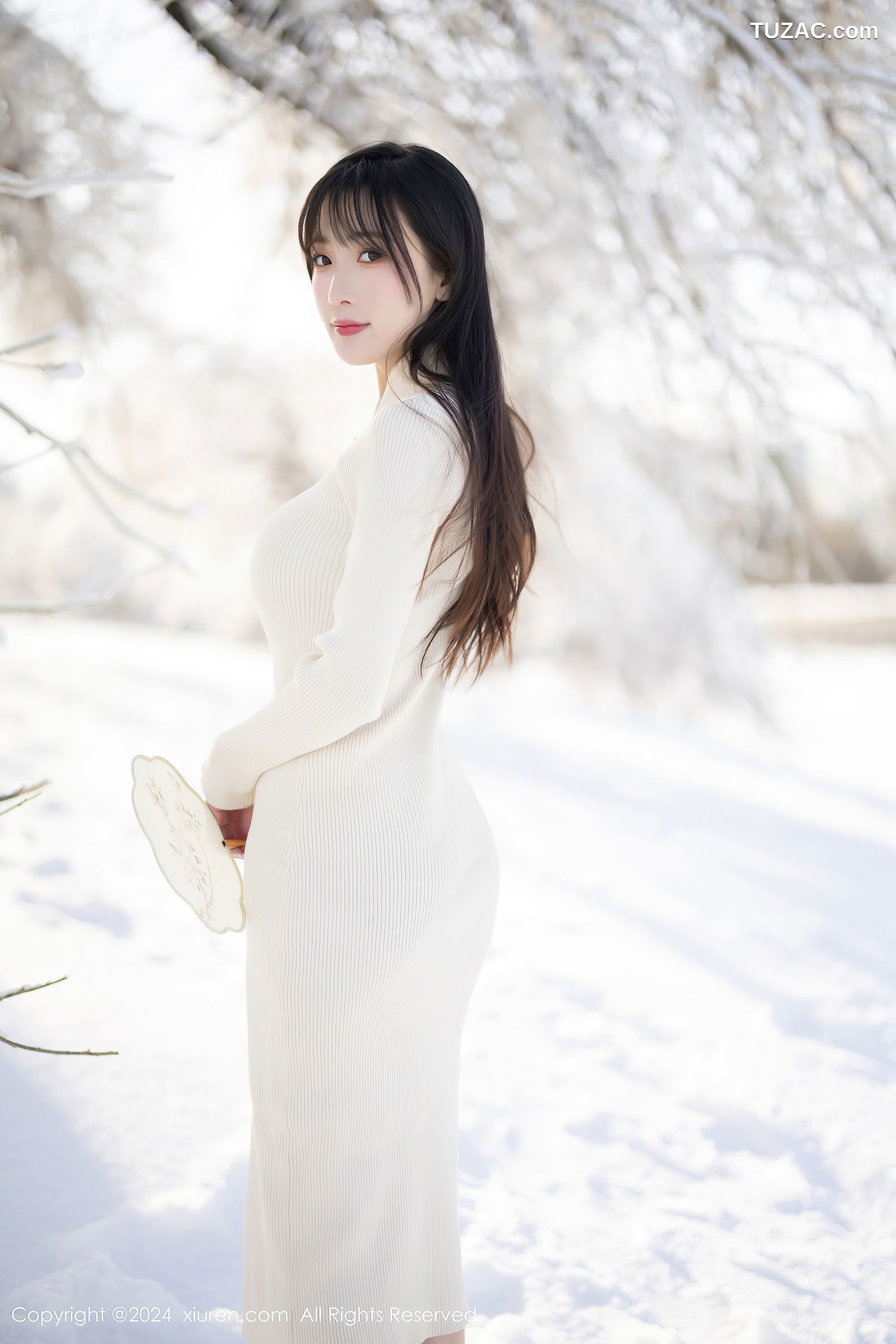 XiuRen秀人网-8307-林星阑-哈尔滨旅拍-雪景白色民国风针织连衣裙白色内衣-2024.03.28