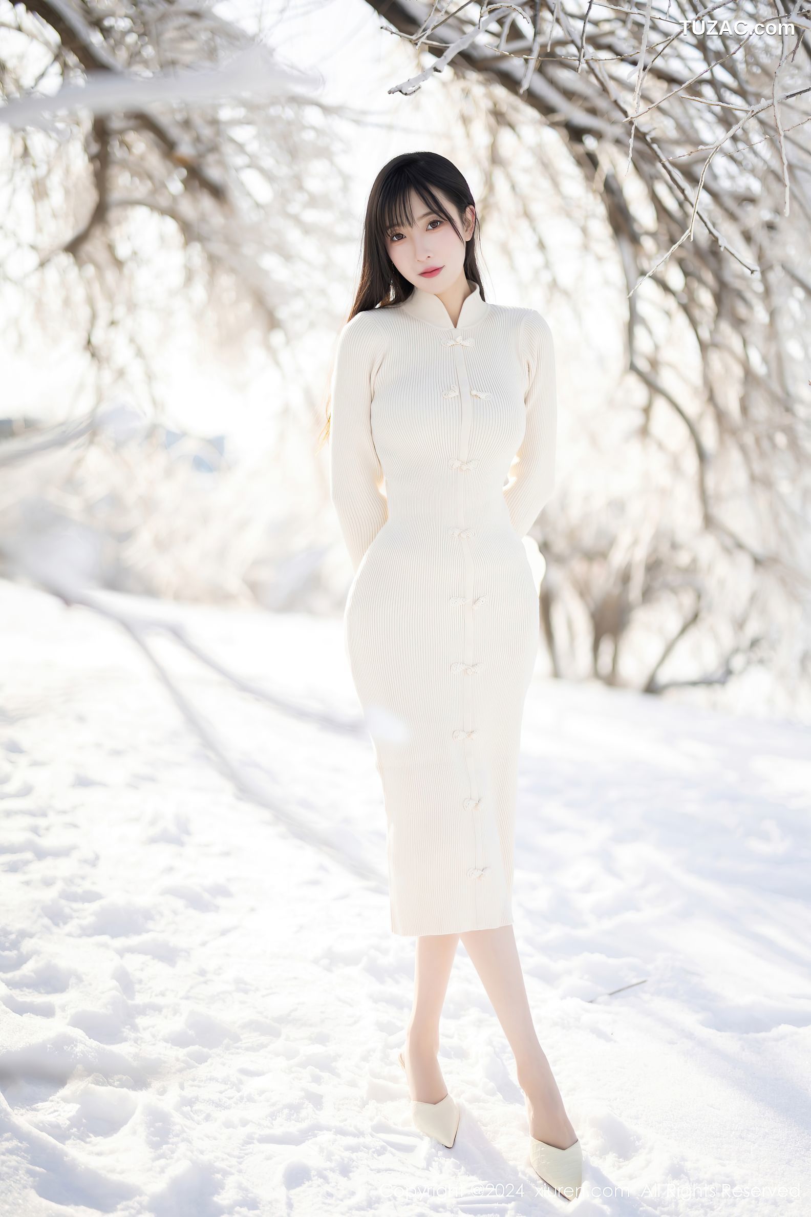 XiuRen秀人网-8307-林星阑-哈尔滨旅拍-雪景白色民国风针织连衣裙白色内衣-2024.03.28